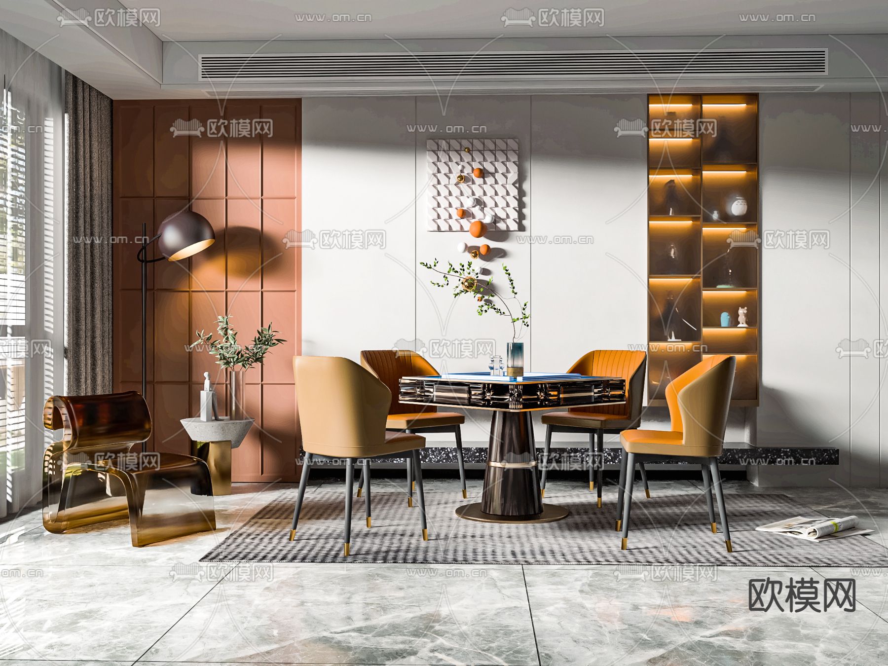 轻奢棋牌室 麻将室su模型下载（渲染图1）