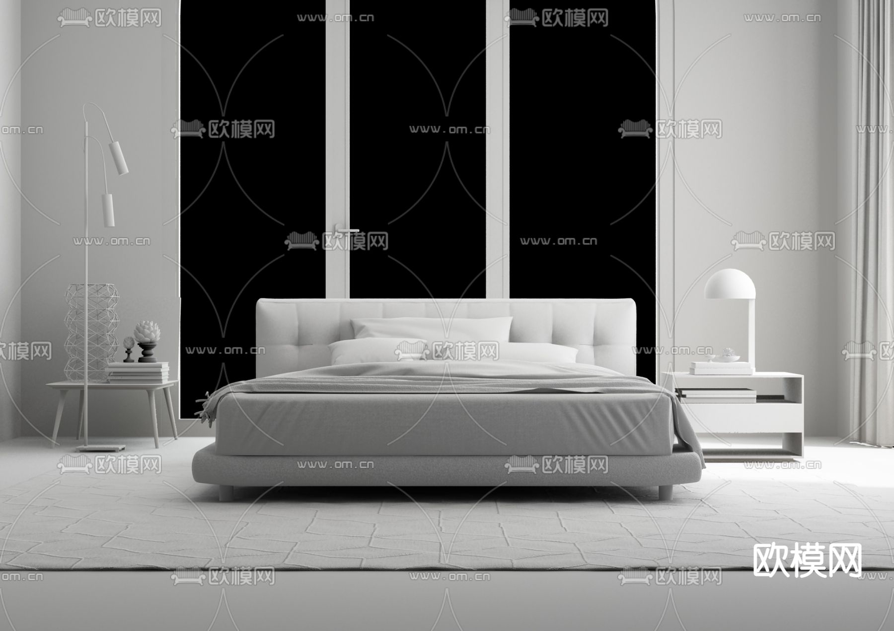 意大利Flou品牌 现代布艺双人床su模型下载