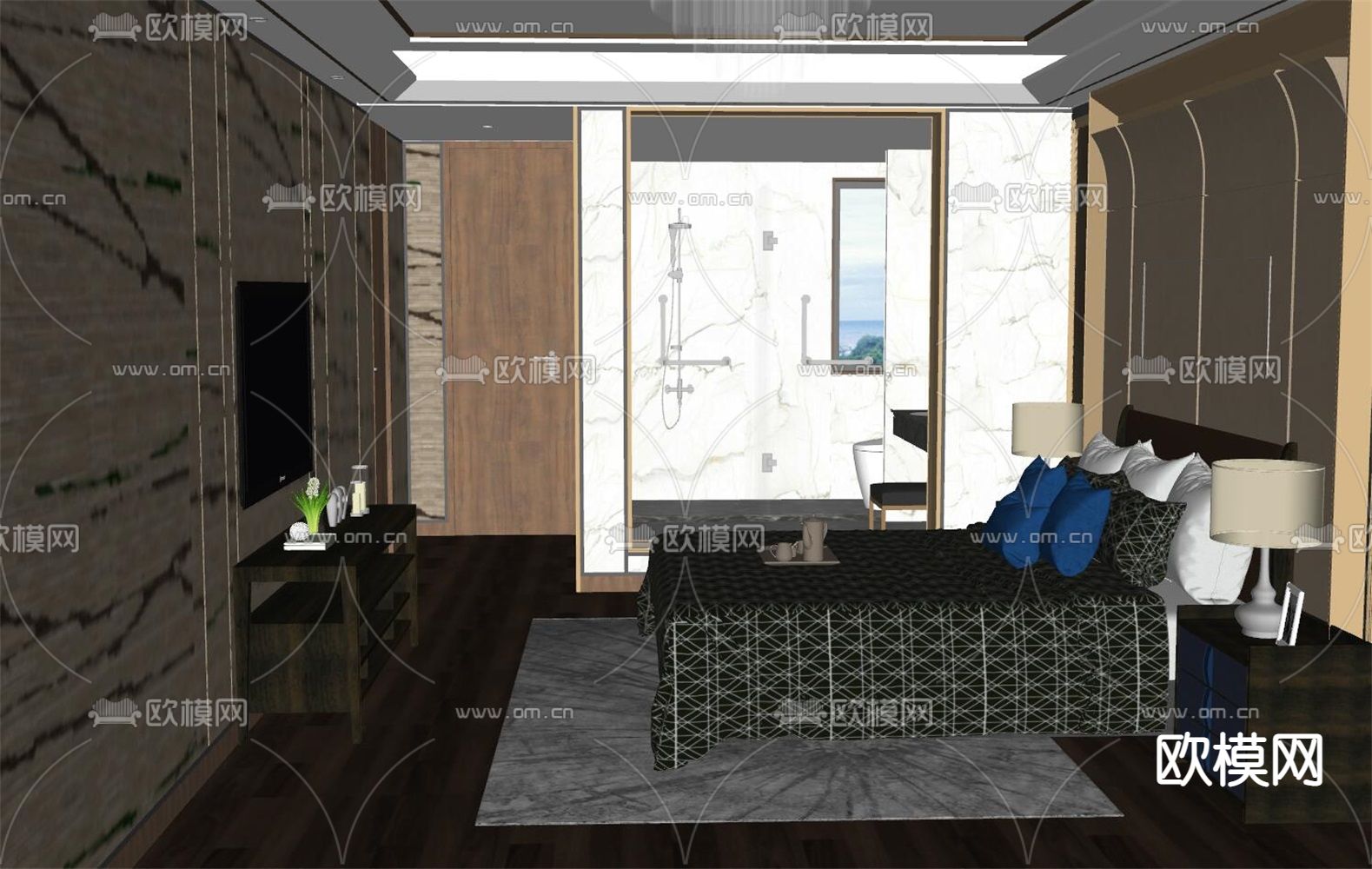 现代酒店客房su模型下载（渲染图2）