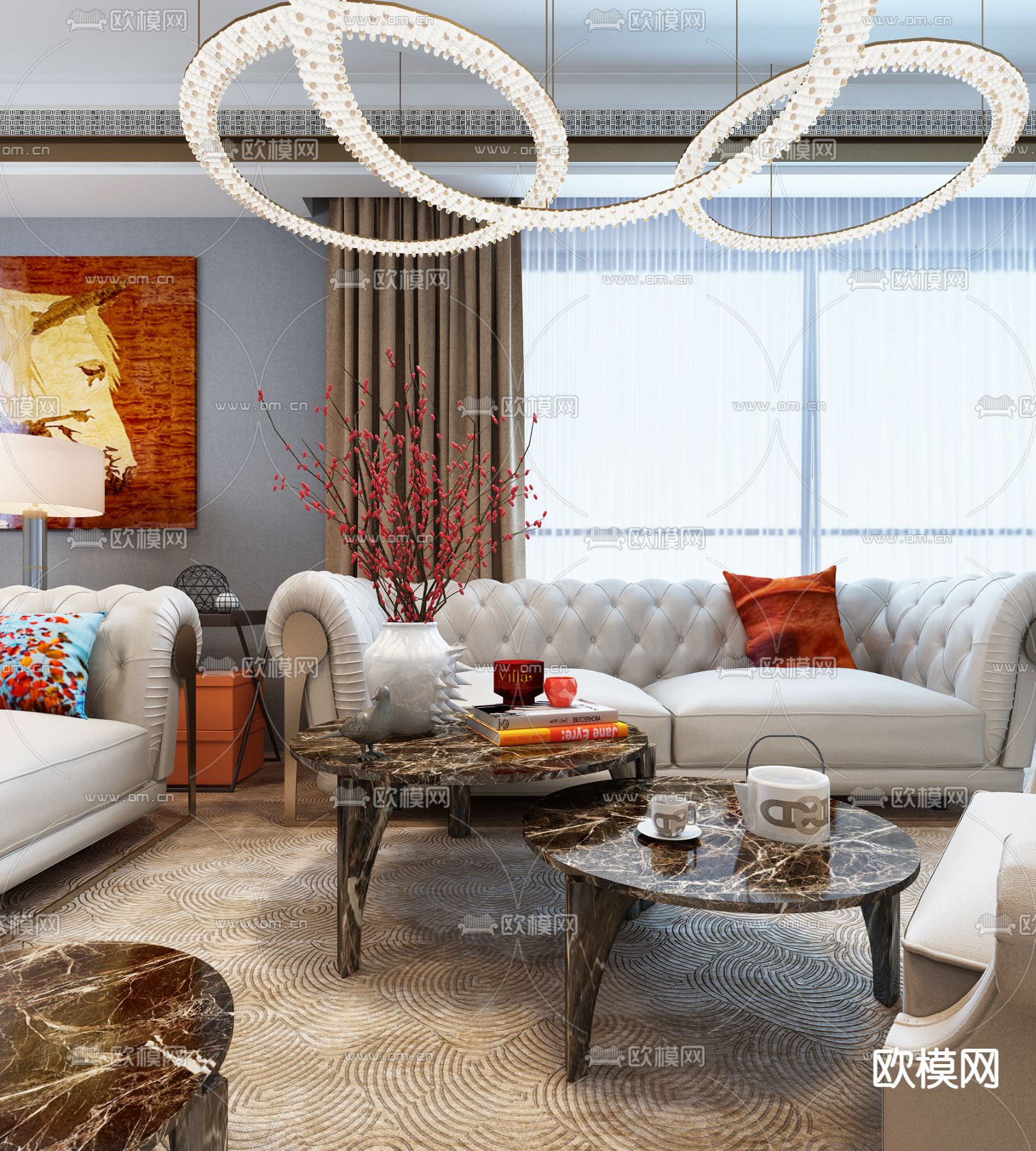 连自成设计 后现代客厅组合沙发SU模型下载