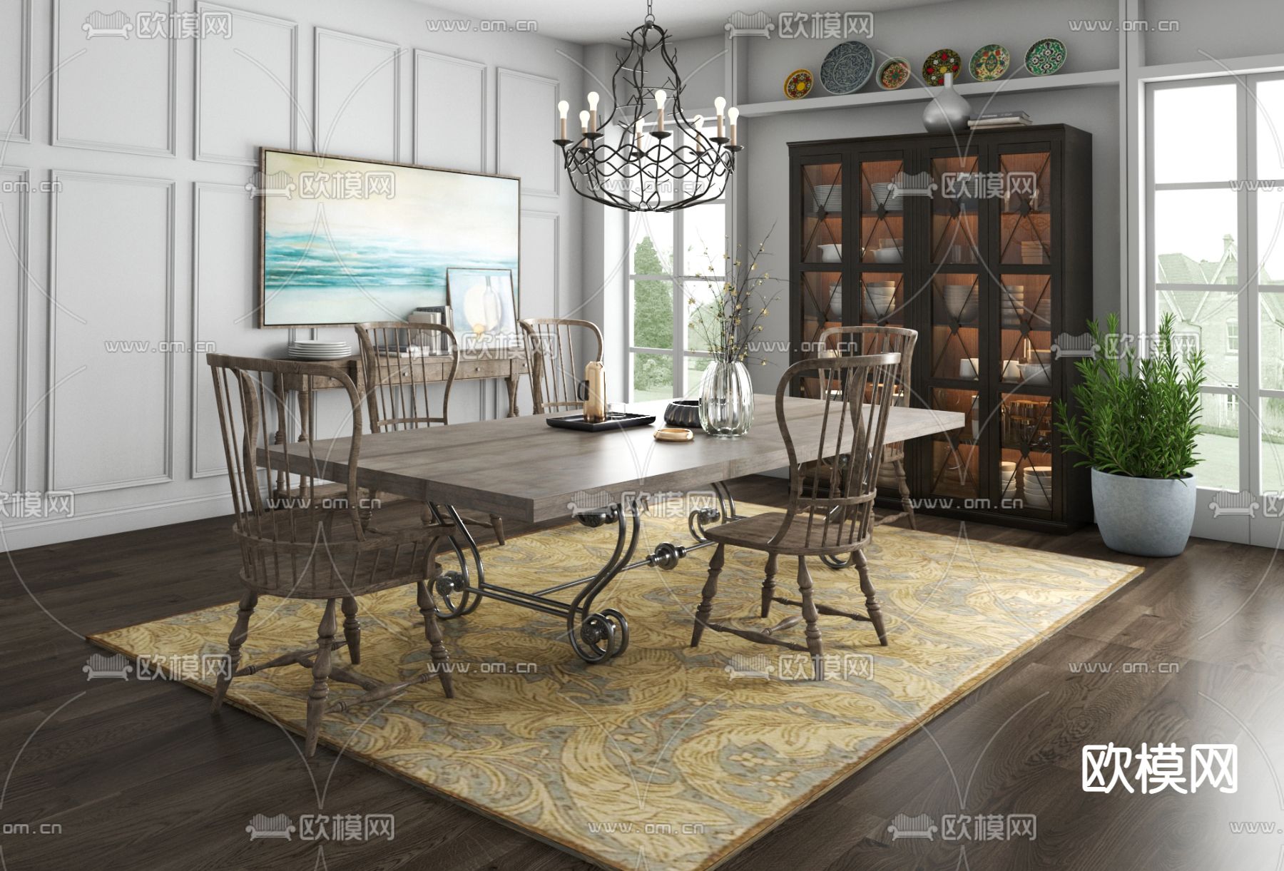 美国Hooker品牌 美式混搭餐桌椅SU模型下载