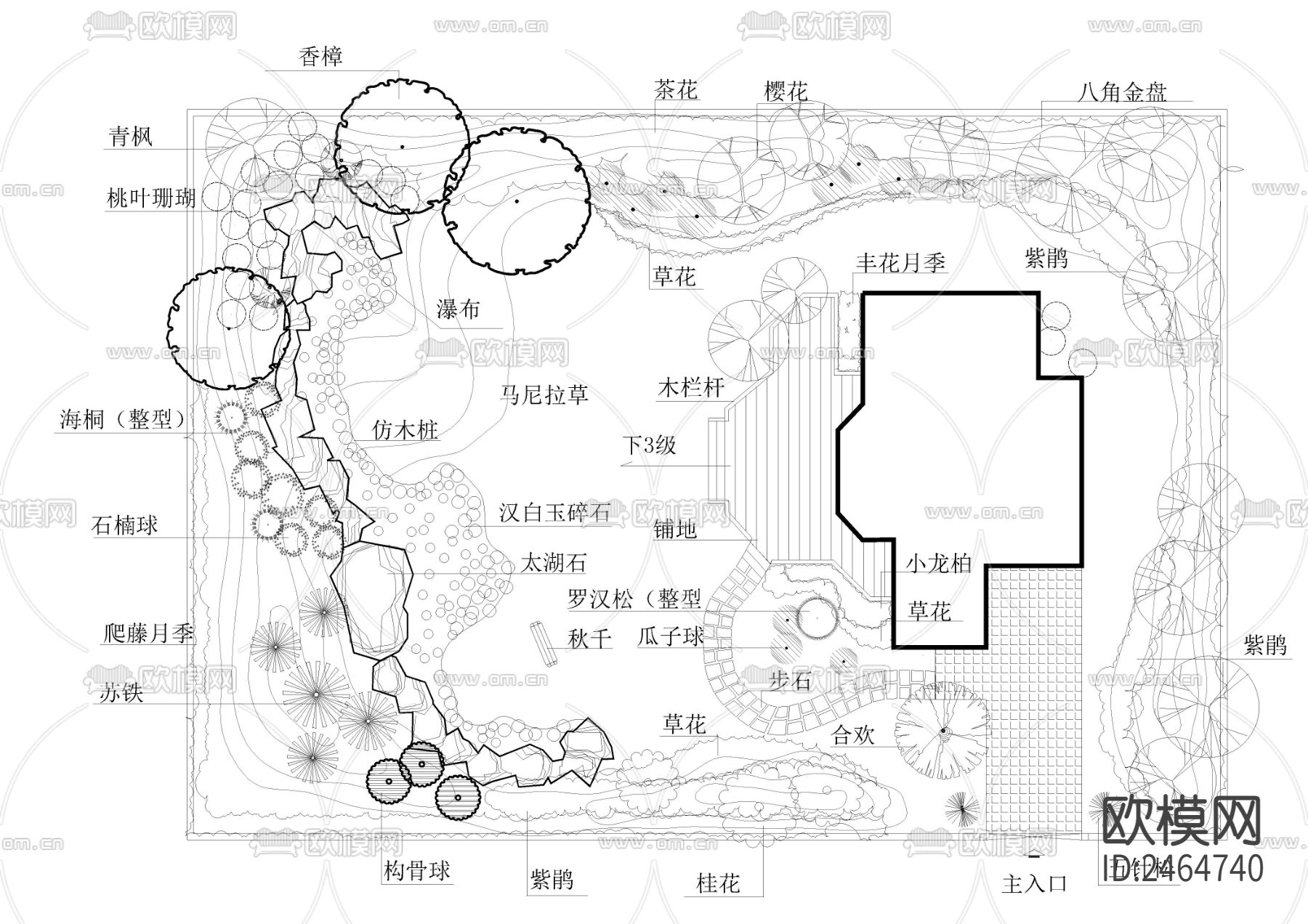 小庭院园林CAD施工图下载（渲染图1）