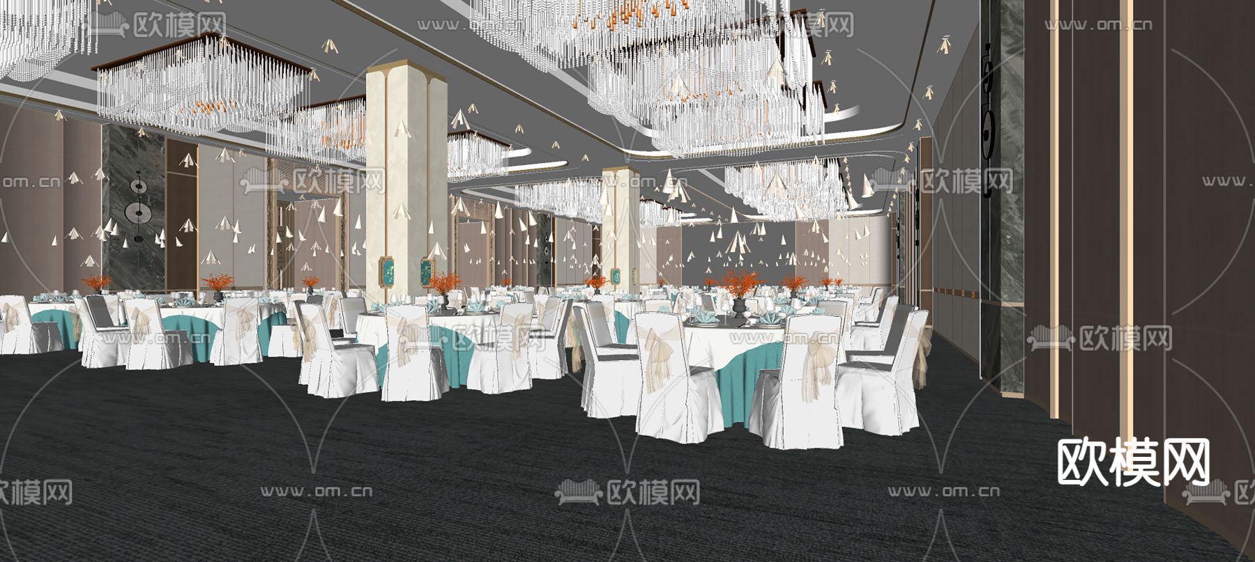 新中式酒店宴会厅su模型下载（渲染图3）