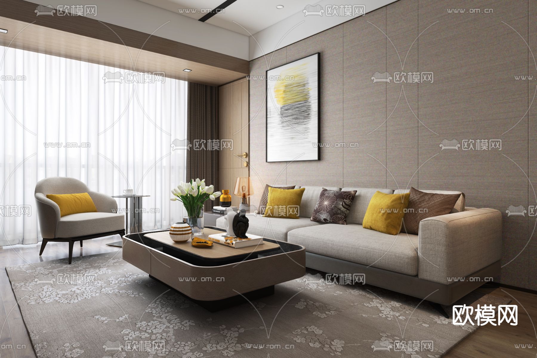 VTA微塔设计 现代布艺沙发组合su模型下载