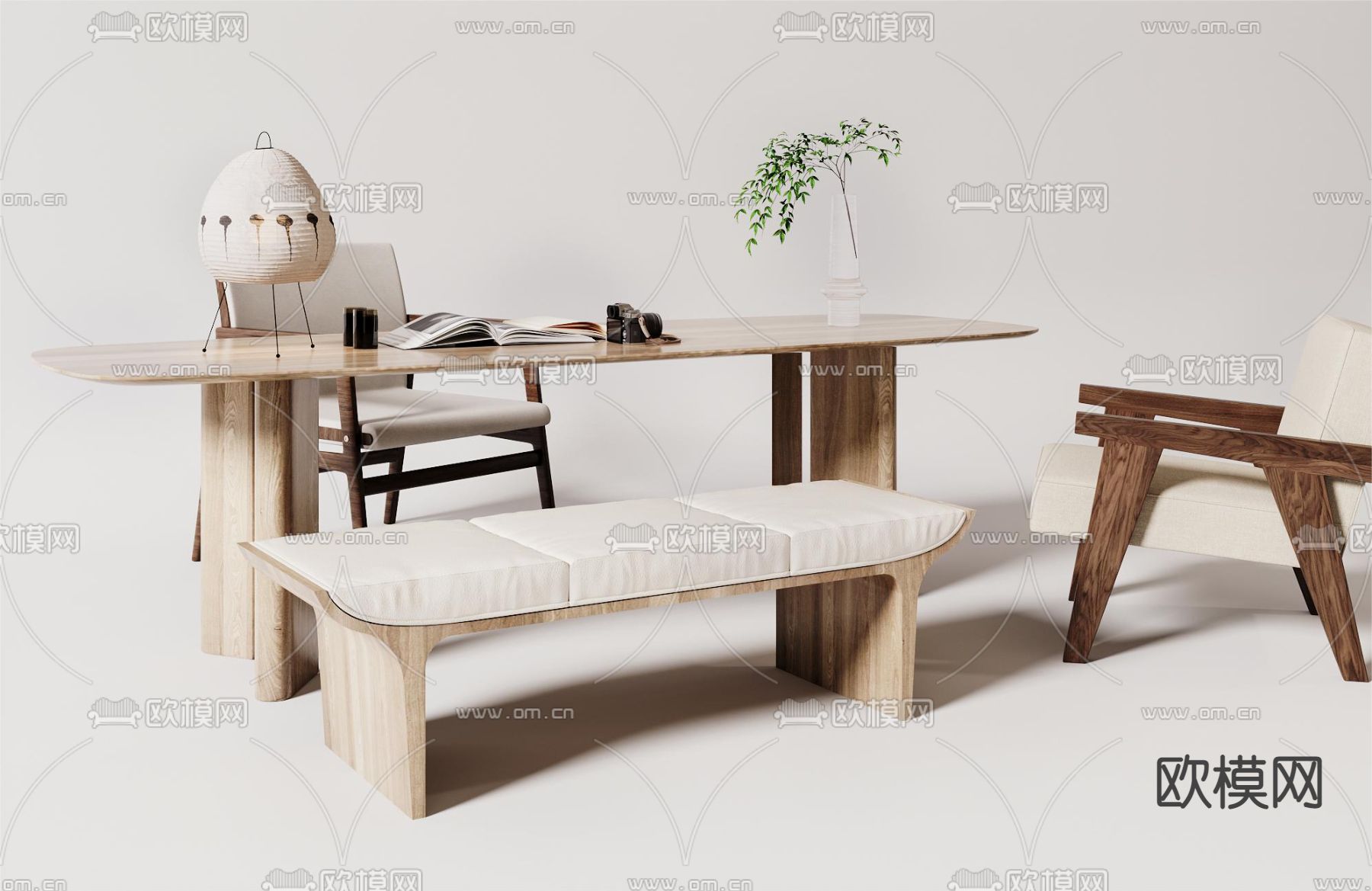 侘寂书桌椅 写字台3d模型下载_ID12292135_3dmax免费模型-欧模网