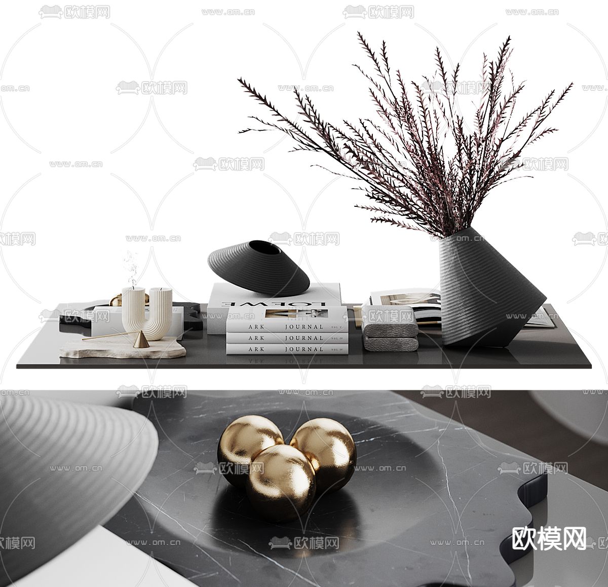 书籍干花 装饰品 桌面摆件3d模型