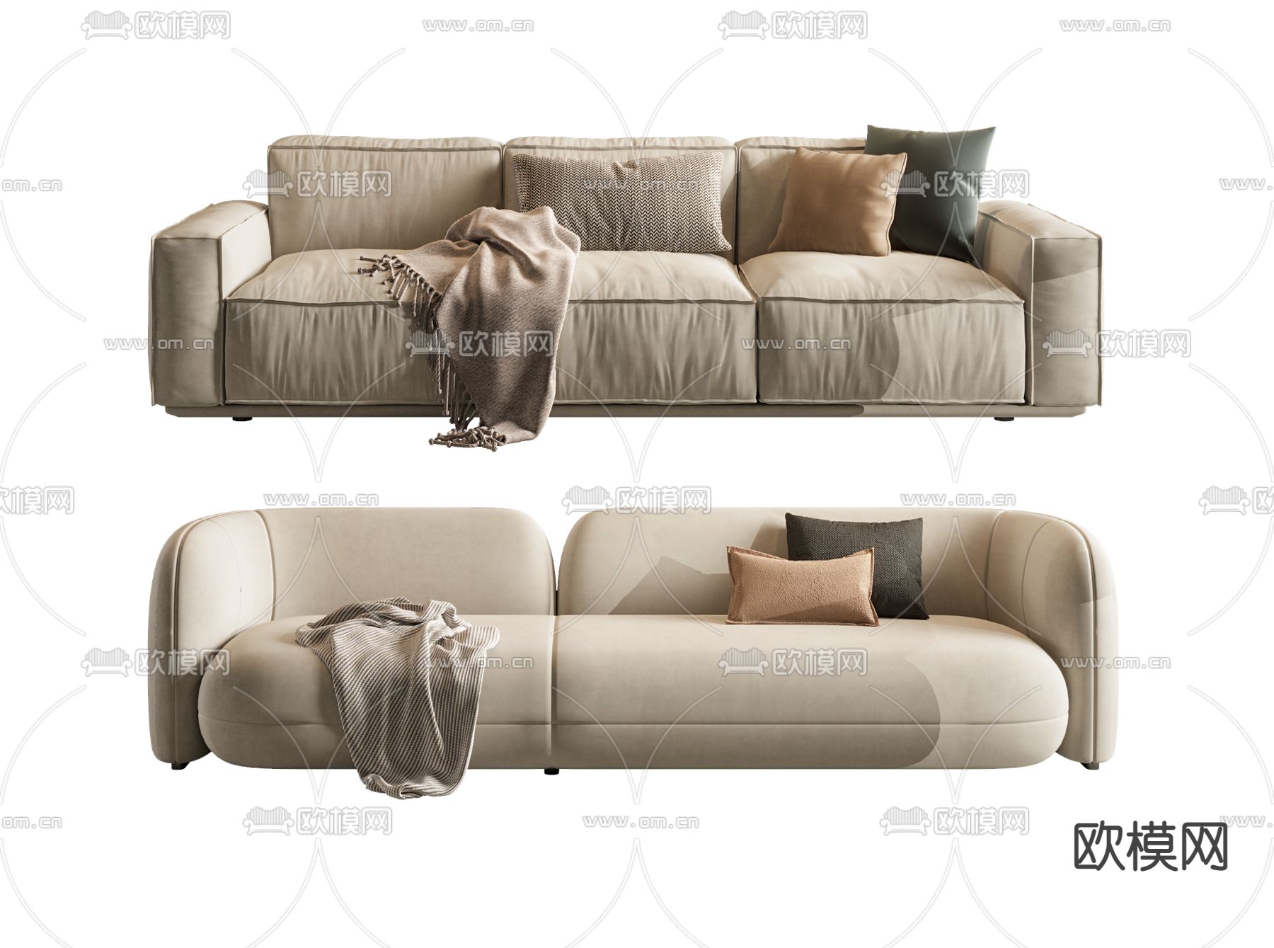 侘寂多人沙发3d模型下载