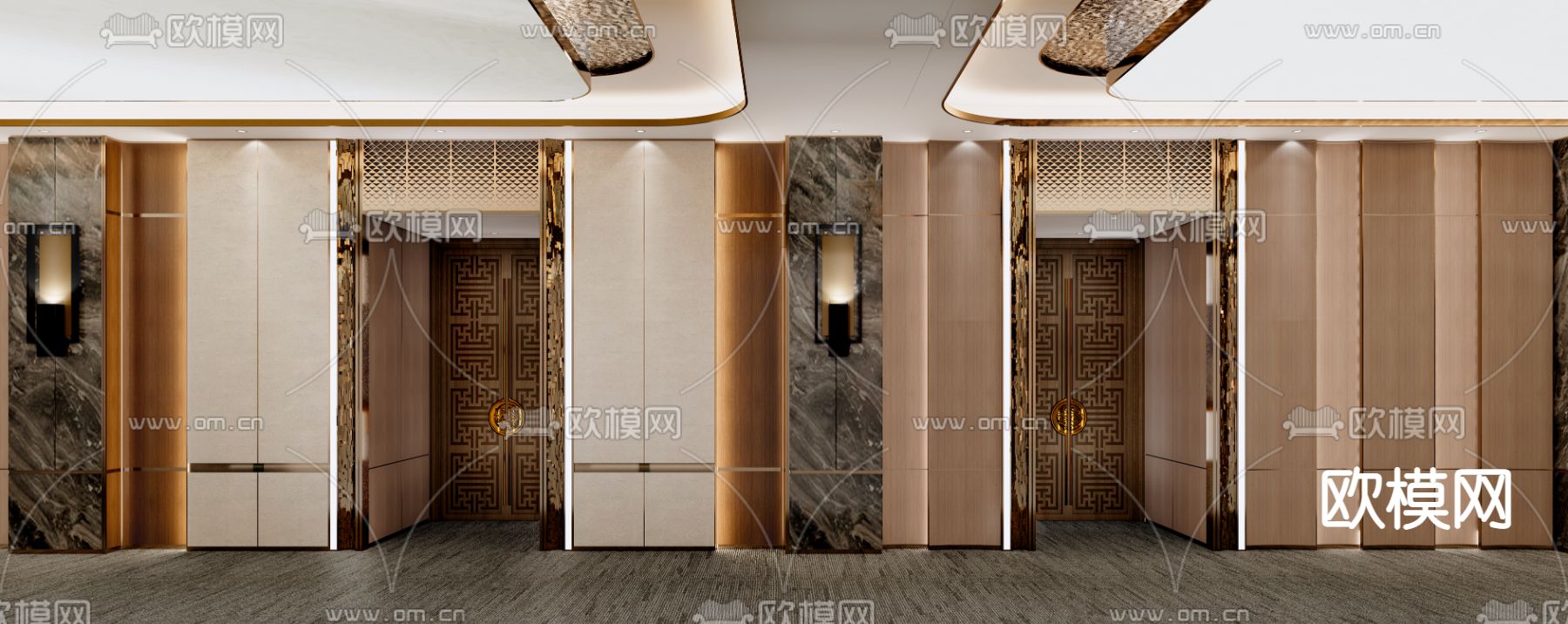 新中式酒店宴会厅su模型下载（渲染图2）