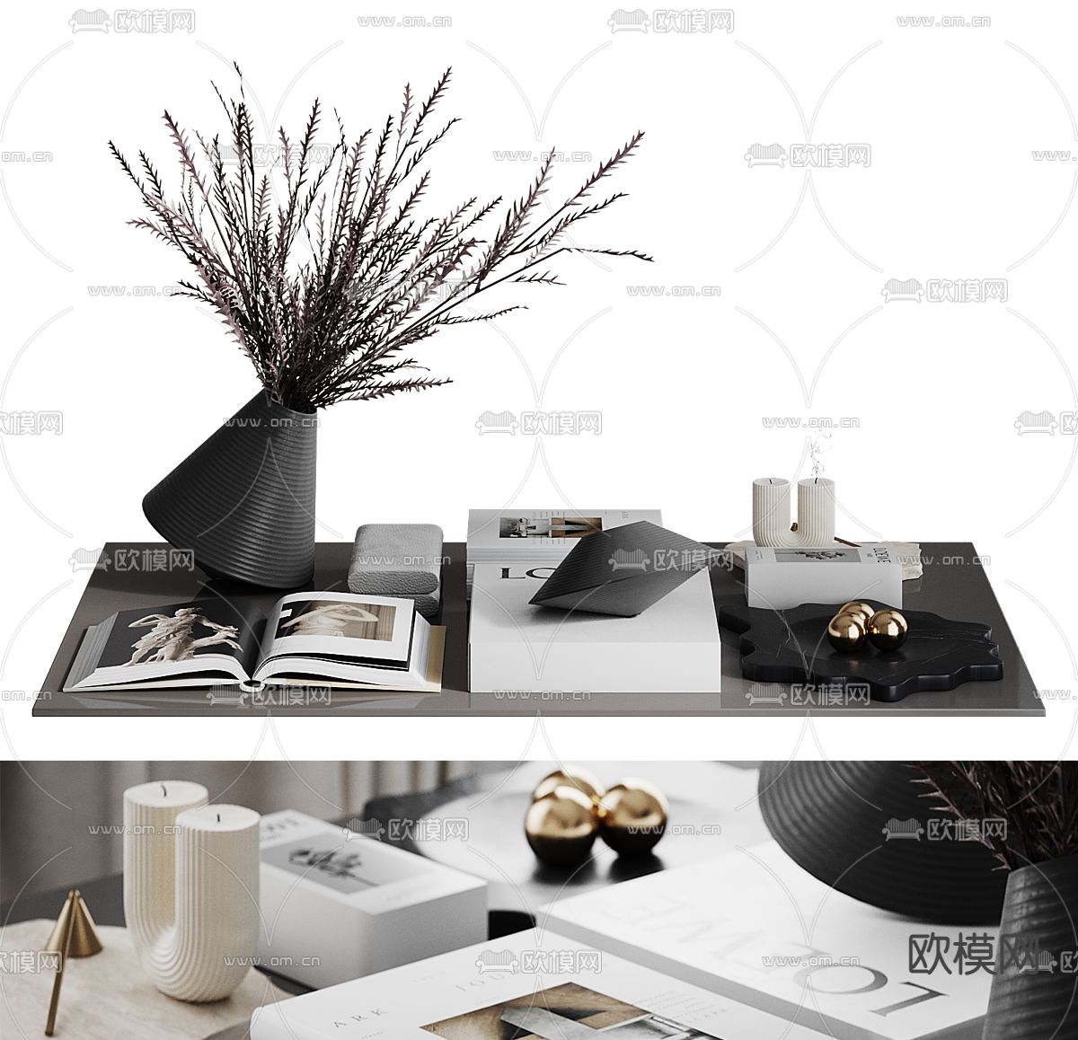 书籍干花 装饰品 桌面摆件3d模型