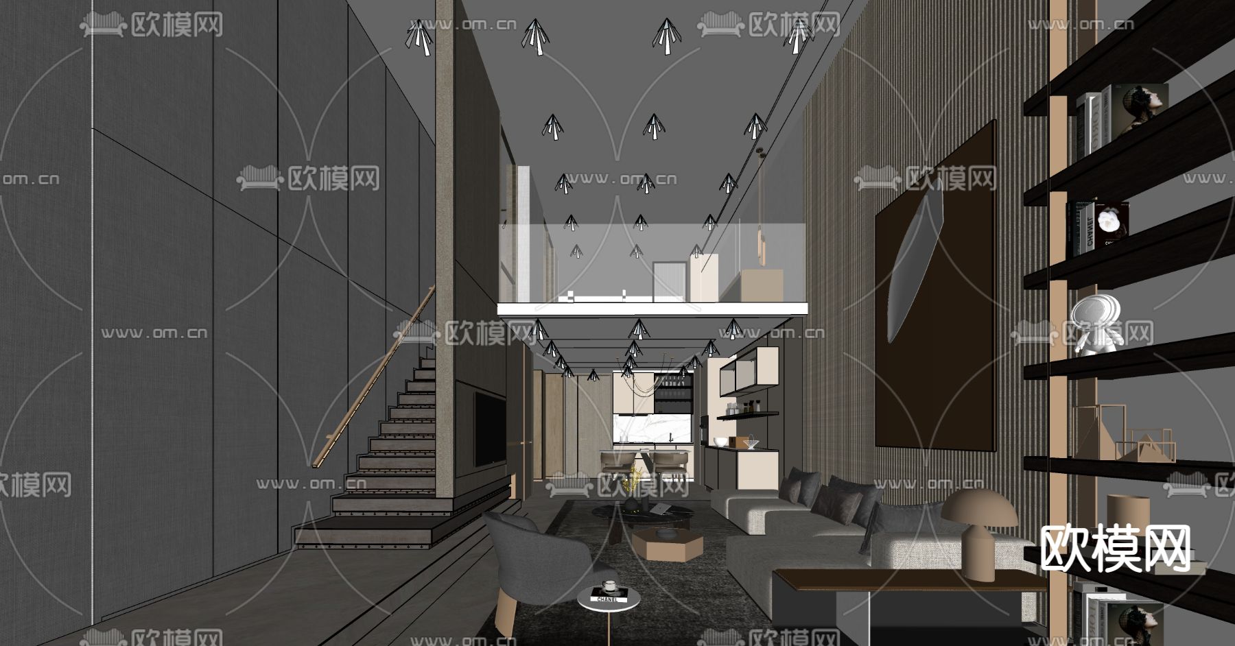 现代loft复式公寓su模型