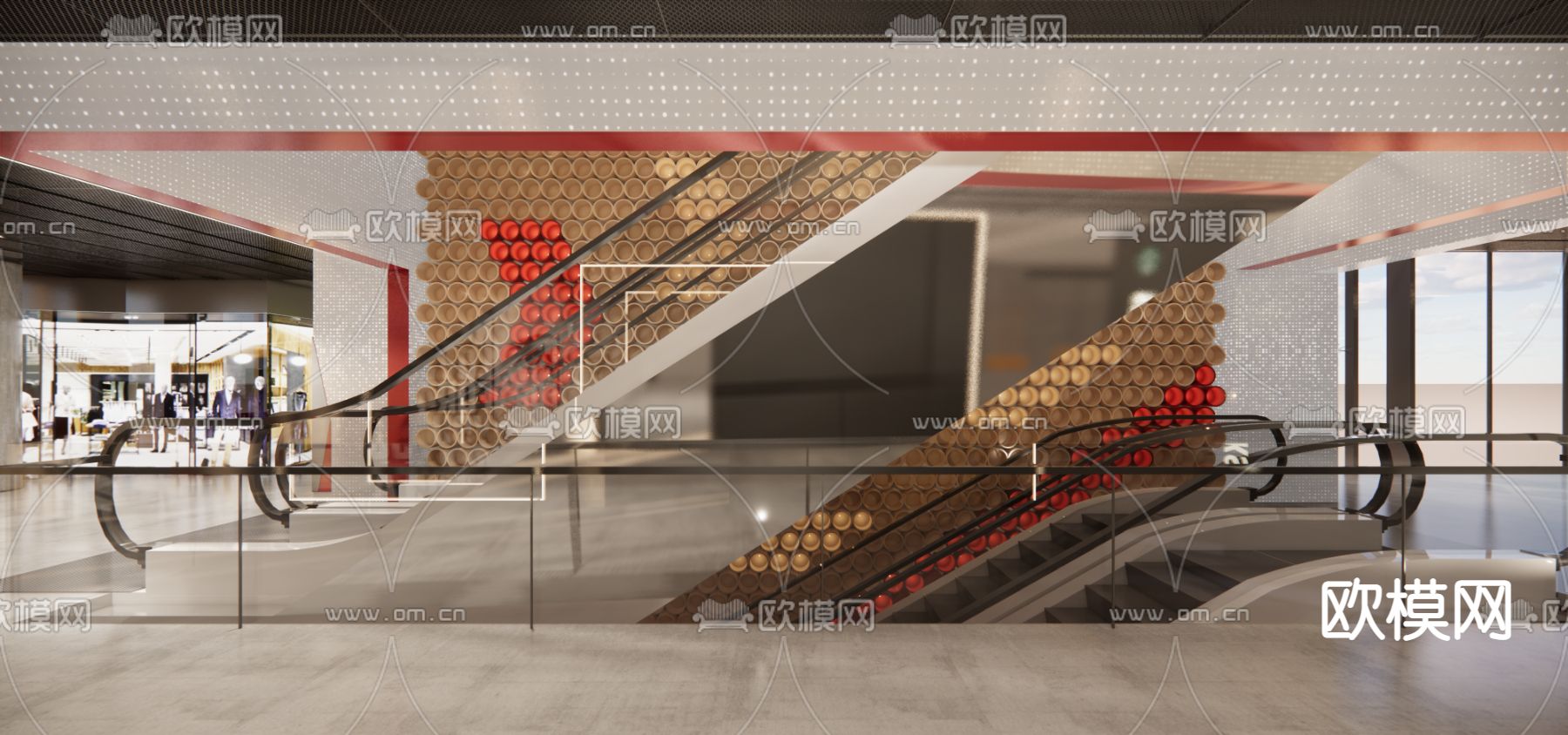 现代商场电梯厅su模型下载（渲染图2）