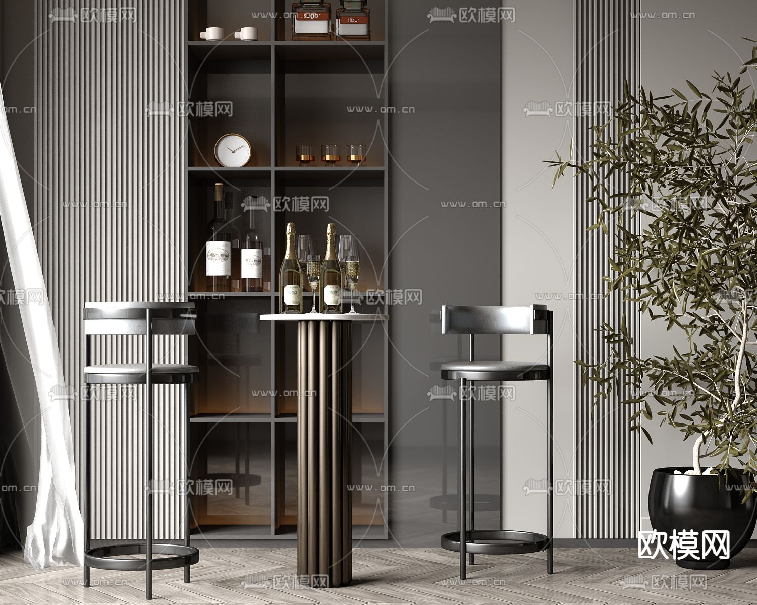 轻奢吧台 吧椅3d模型下载
