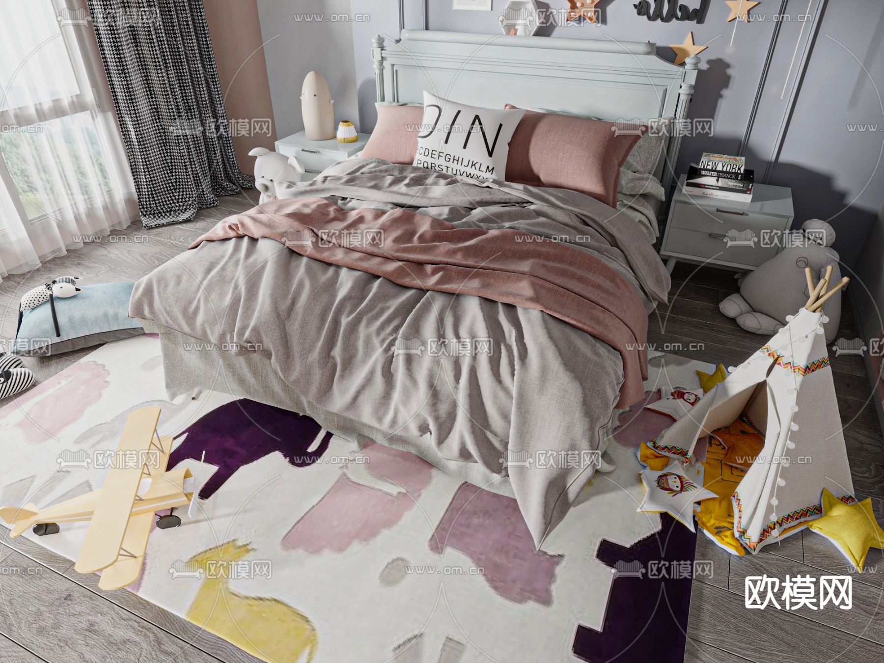 现代儿童床3d模型下载