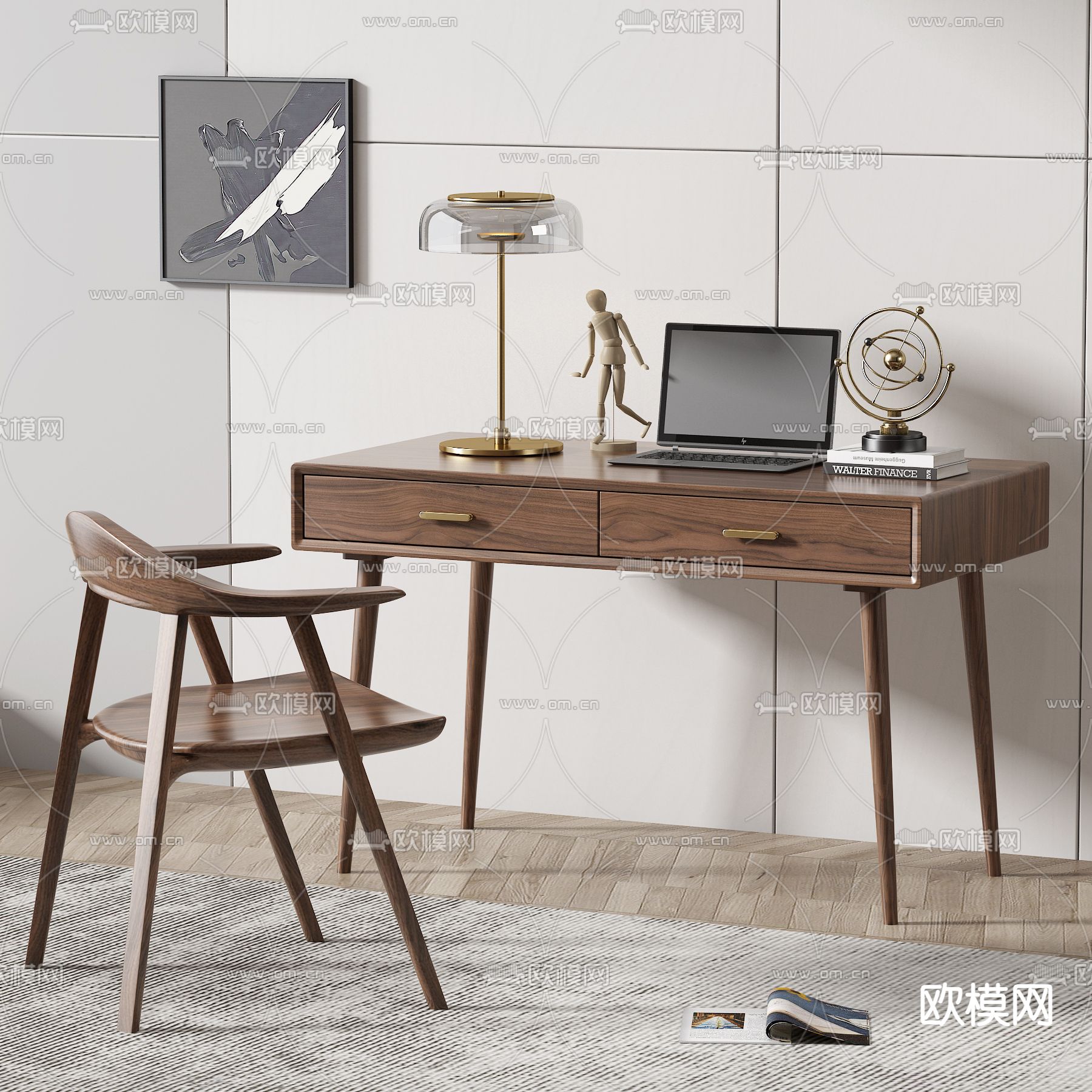 北欧书桌椅 写字台su模型下载（渲染图1）