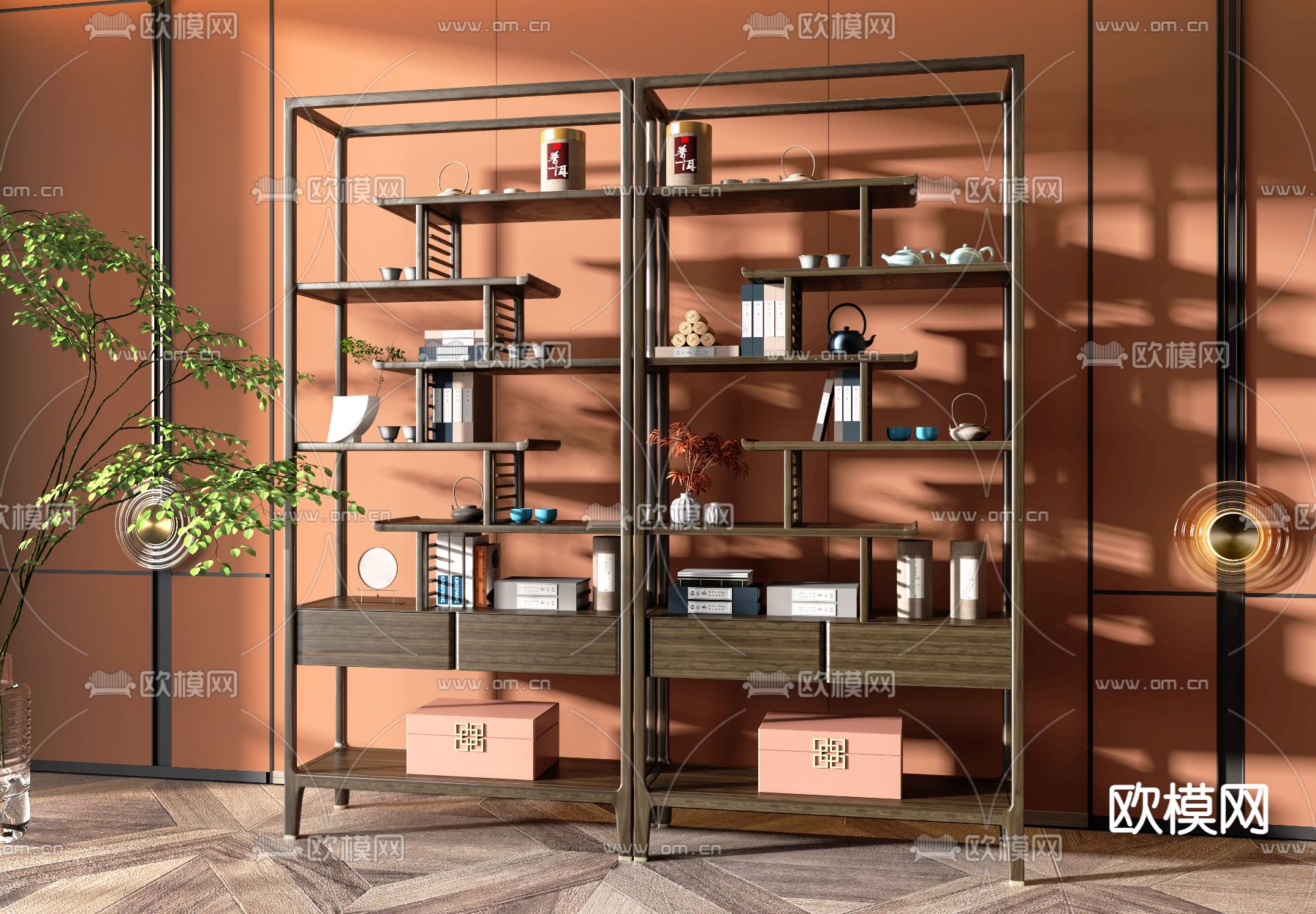 新中式博古架su模型下载（渲染图1）