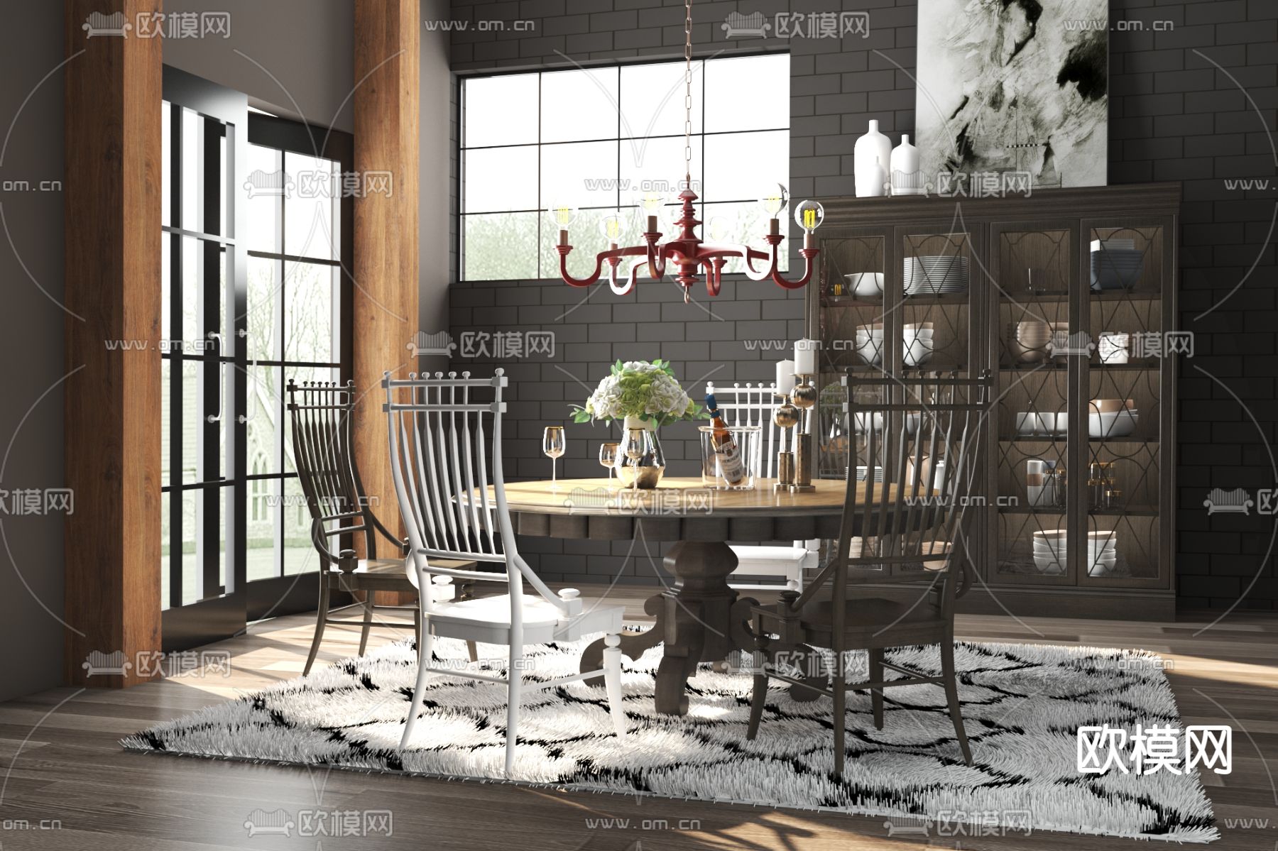 美国Hooker品牌 美式圆形餐桌椅SU模型下载