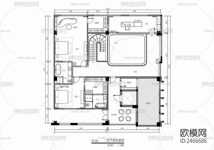 700㎡两层复式豪宅CAD施工图下载(渲染图3)
