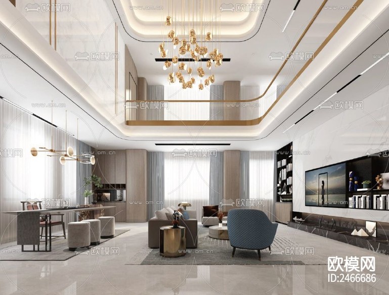 700㎡两层复式豪宅CAD施工图下载(渲染图6)