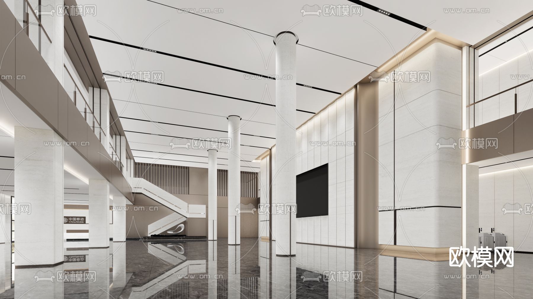 现代公司大堂 前台接待3d模型下载（渲染图1）