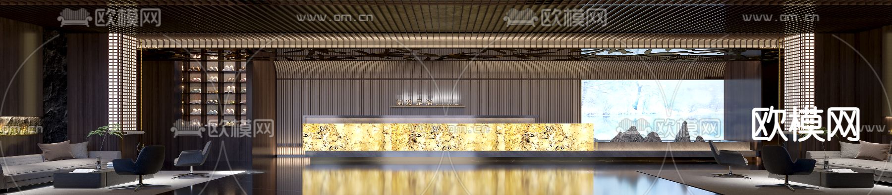 新中式沐足阁 足浴大堂3d模型下载（渲染图2）