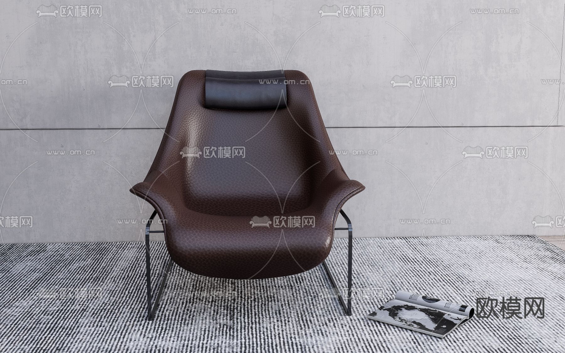 皮革躺椅子 休闲椅su模型下载（渲染图3）