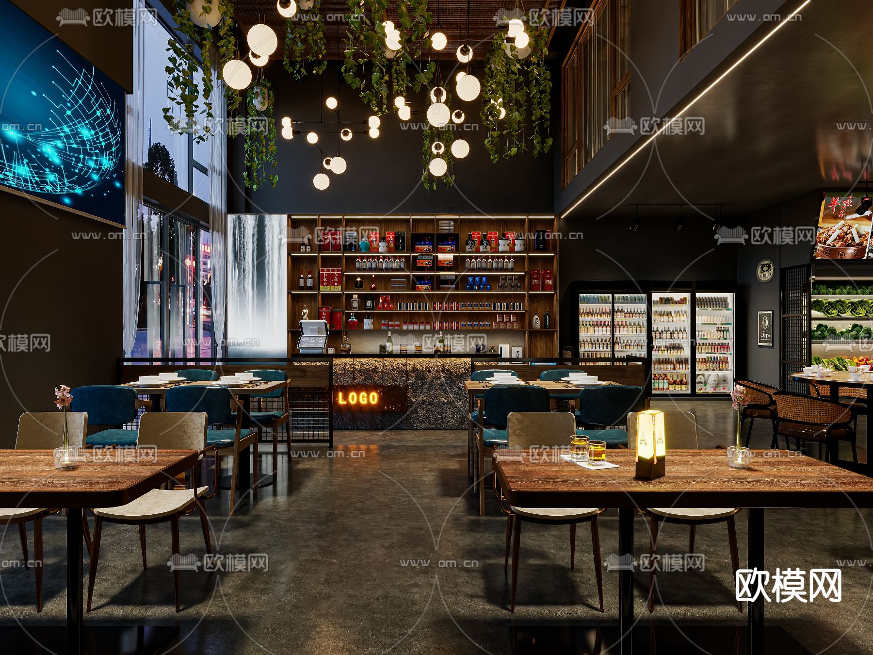 工业风烧烤店3d模型