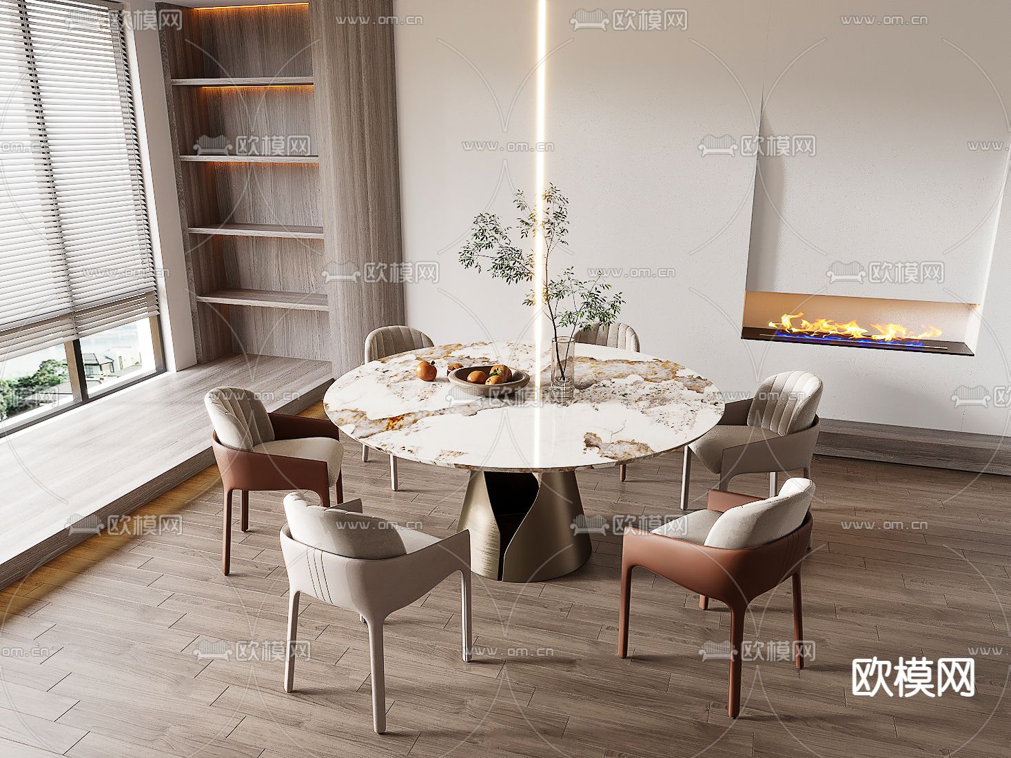 圆形餐桌椅3d模型下载