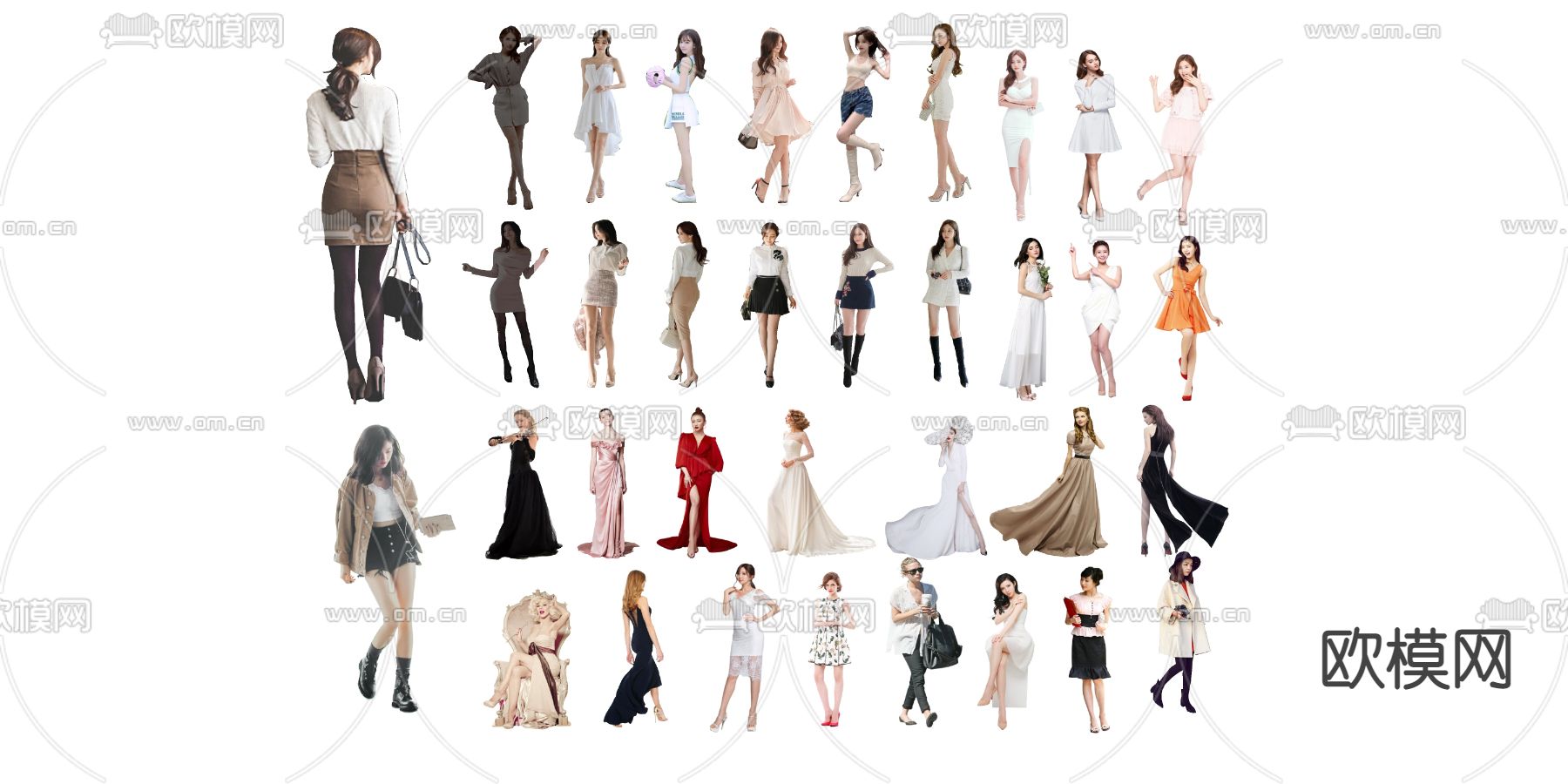 时尚女性 人物2d组件su模型下载（渲染图2）