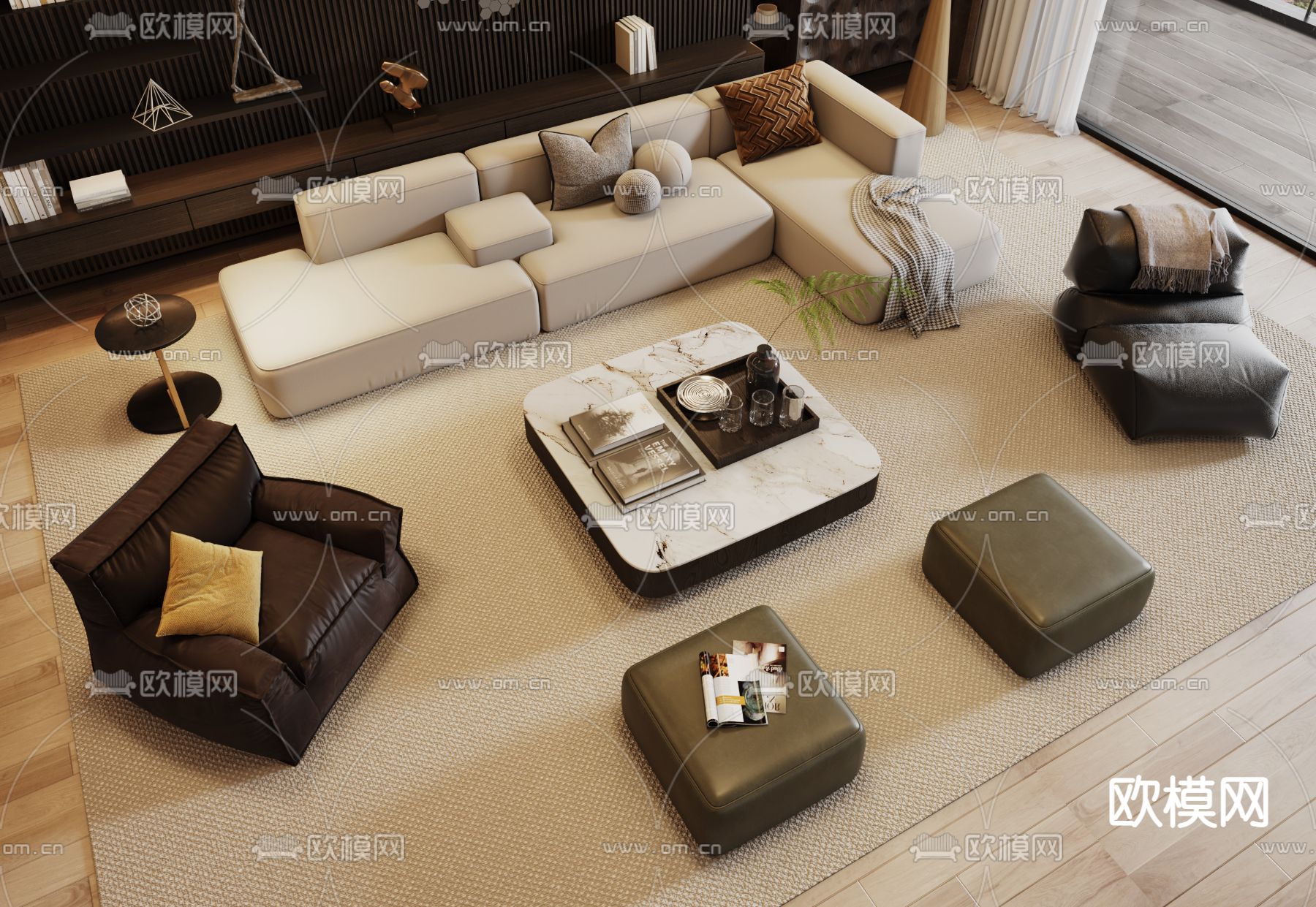 米洛提Minotti 组合沙发3d模型下载_ID12293829_3dmax免费模型-欧模网