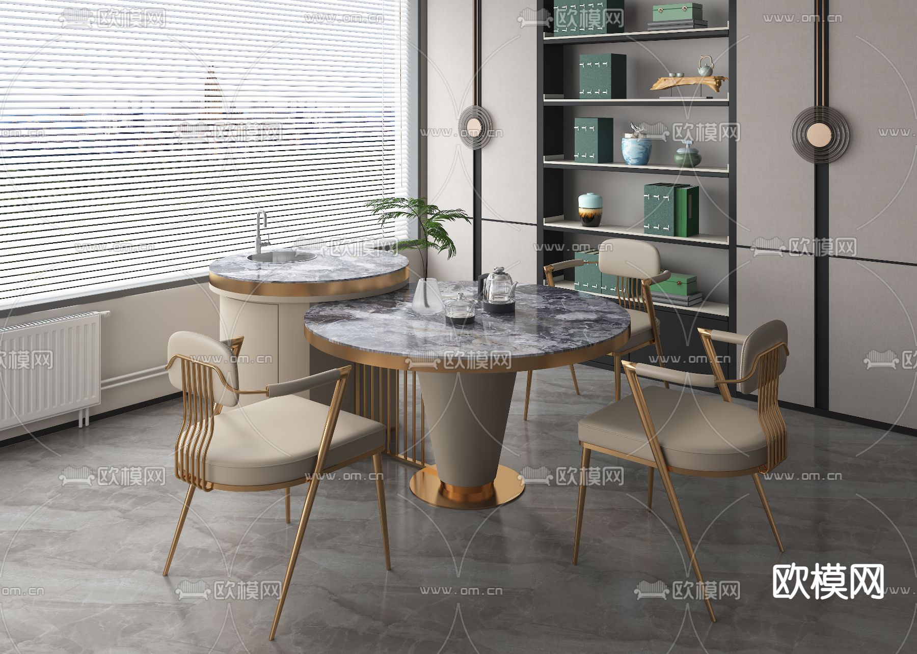 轻奢茶桌椅3d模型下载