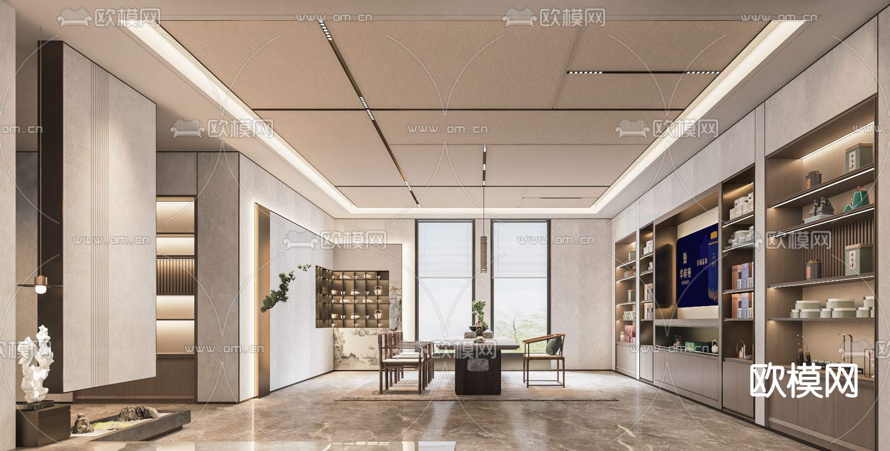 新中式茶叶店 茶叶烟酒专卖店3d模型下载