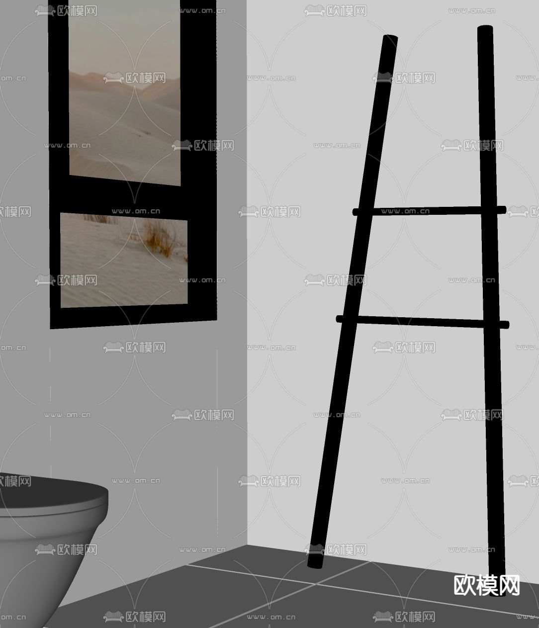 现代梯子 单人梯 直梯su模型下载（渲染图2）