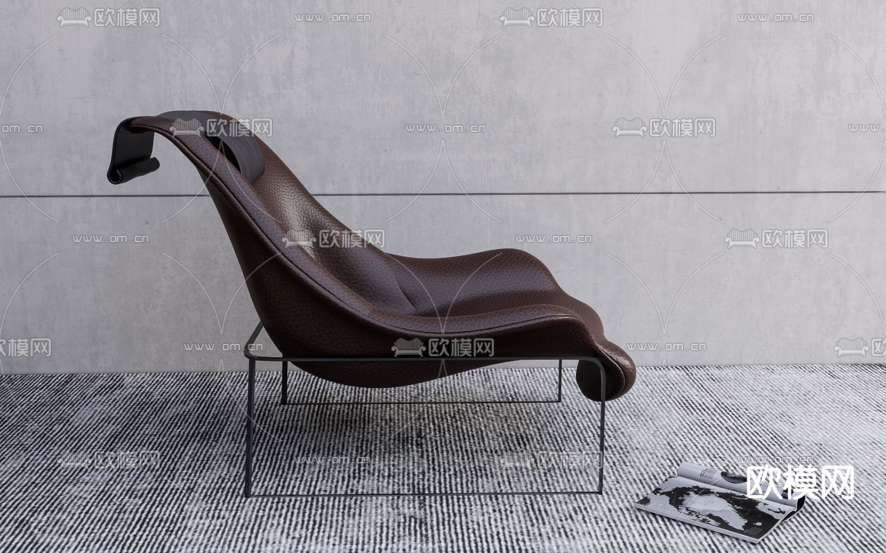 皮革躺椅子 休闲椅su模型下载（渲染图2）