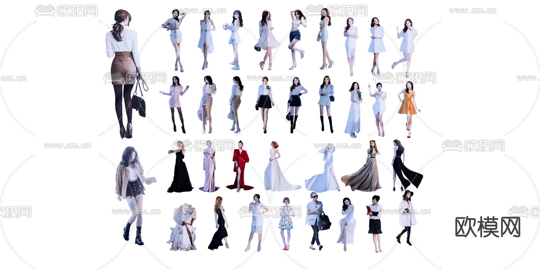 时尚女性 人物2d组件su模型下载（渲染图1）