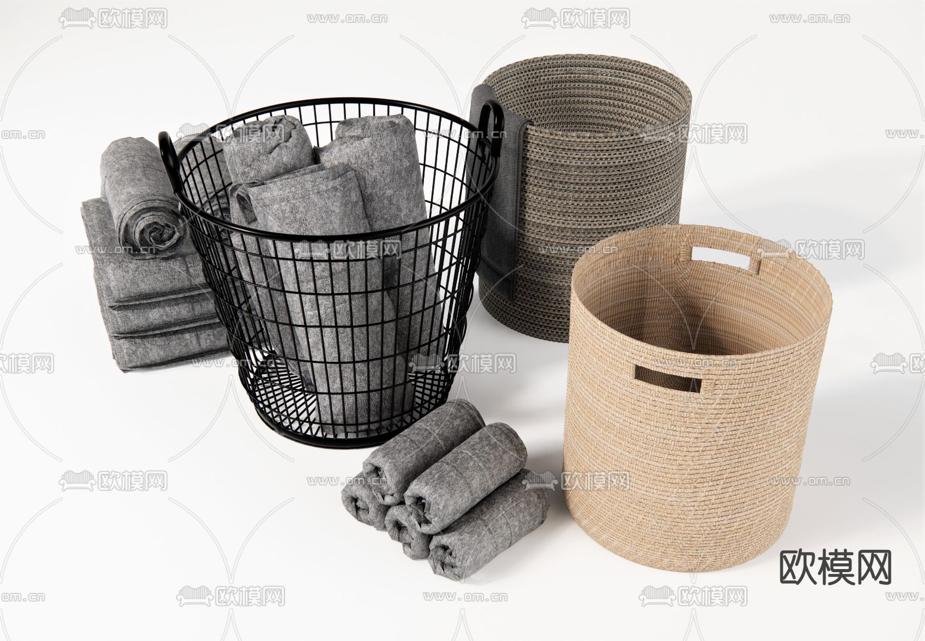 毛巾 脏衣篓 收纳筐su模型下载（渲染图1）