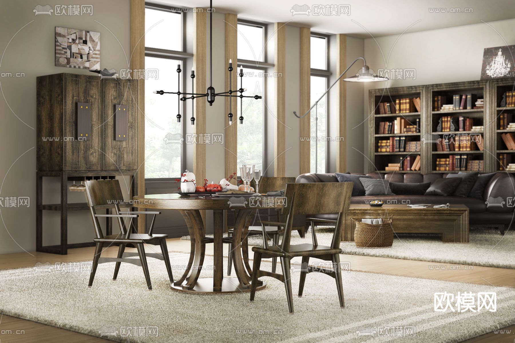 美国hooker品牌 美式圆形餐桌椅su模型下载