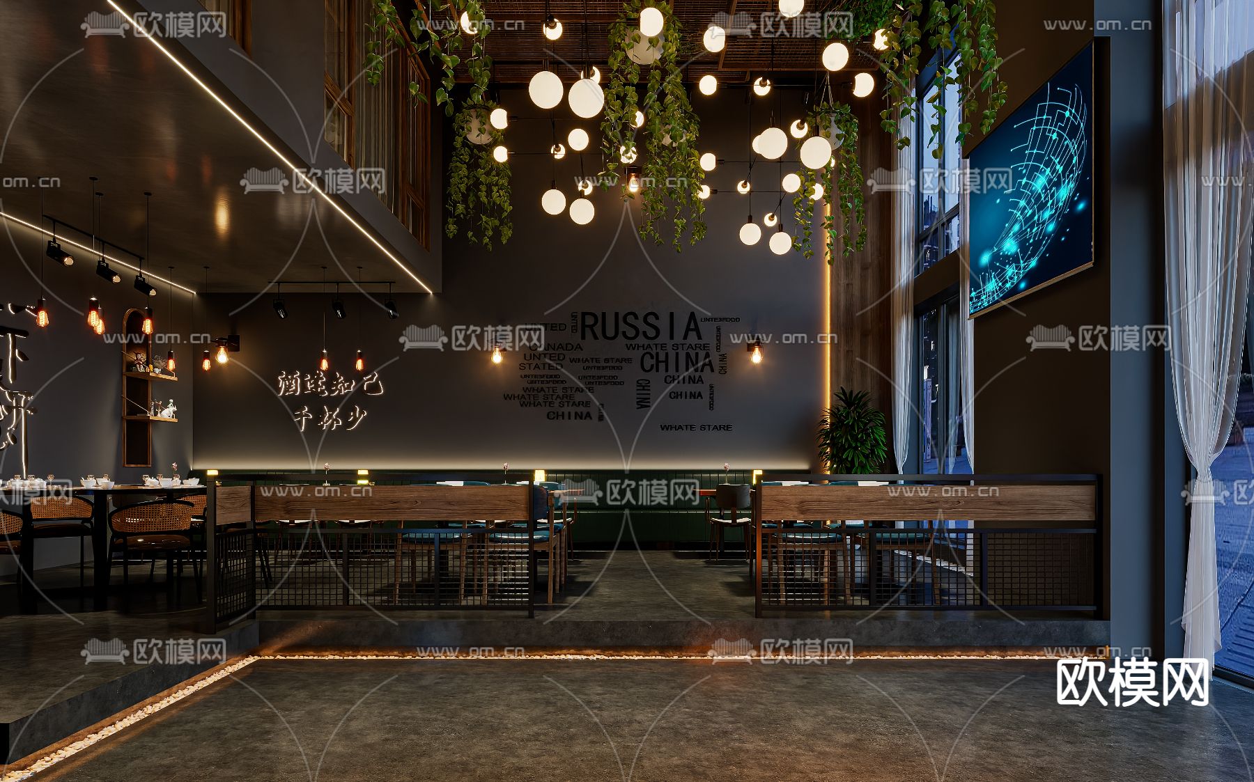 工业风烧烤店3d模型