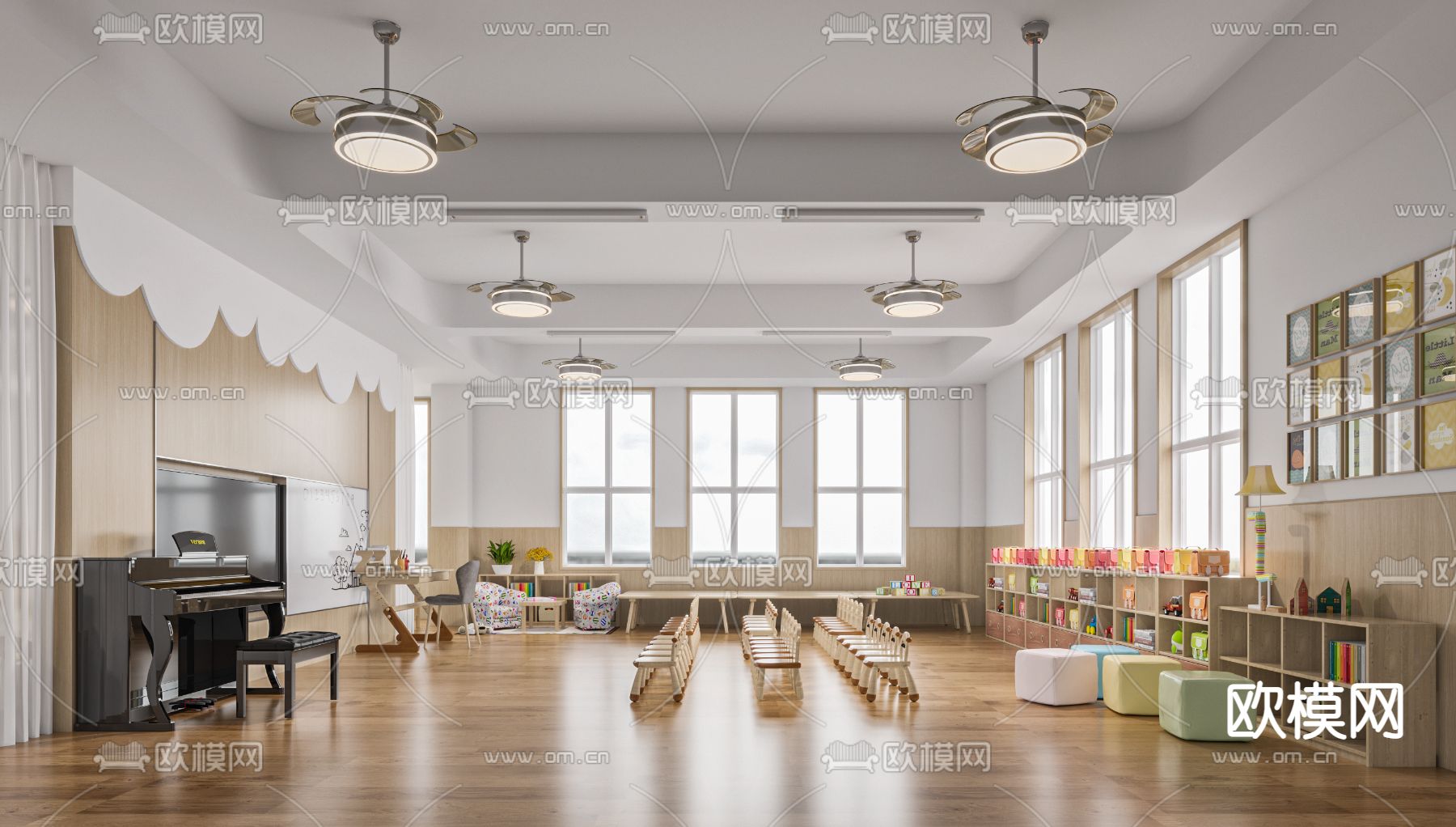 现代幼儿园教室3d模型下载