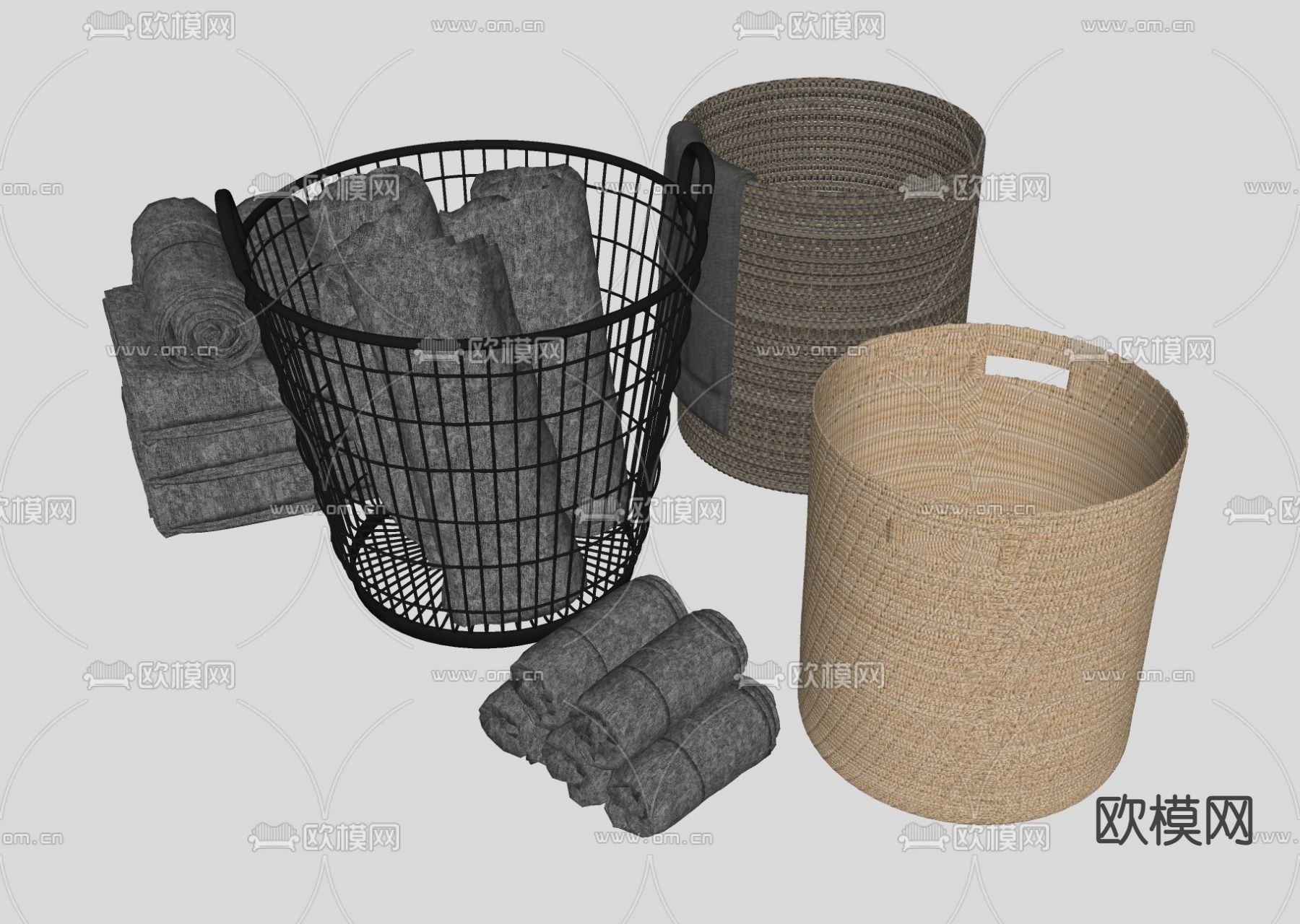 毛巾 脏衣篓 收纳筐su模型下载（渲染图2）