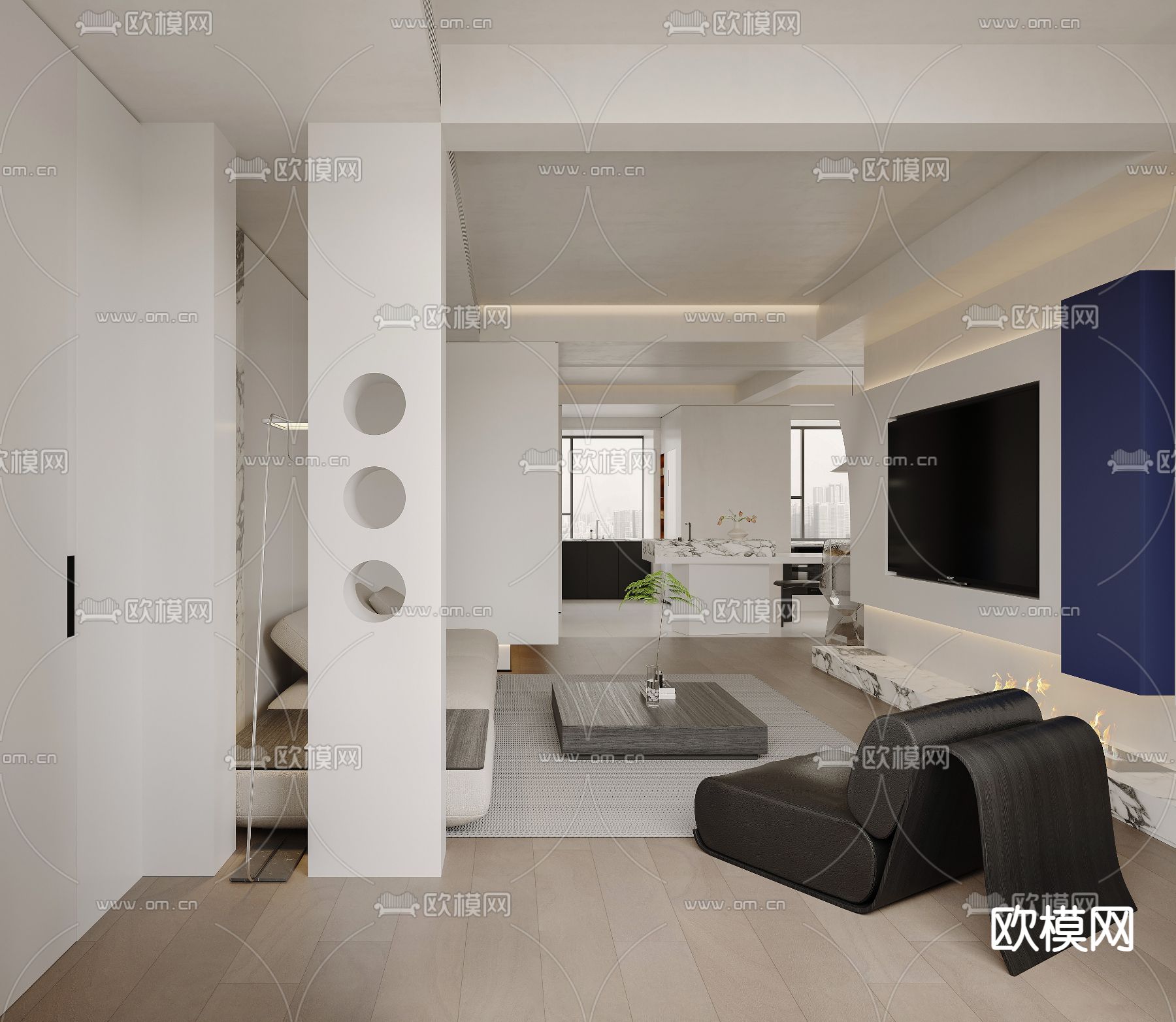 极简风客厅 餐厅3d模型下载_ID12292716_3dmax免费模型-欧模网