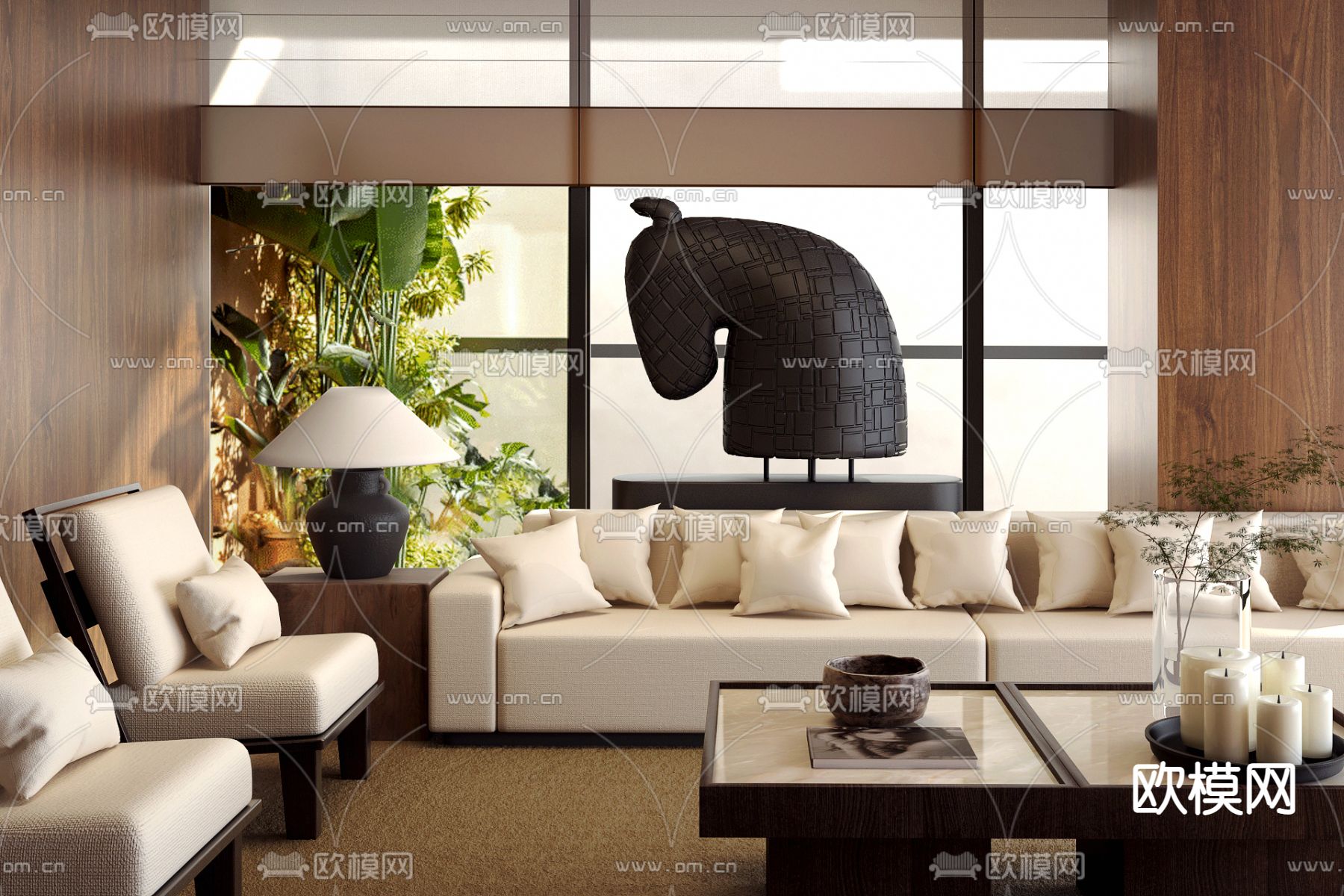 矩阵纵横设计 侘寂接待室3d模型下载（渲染图1）