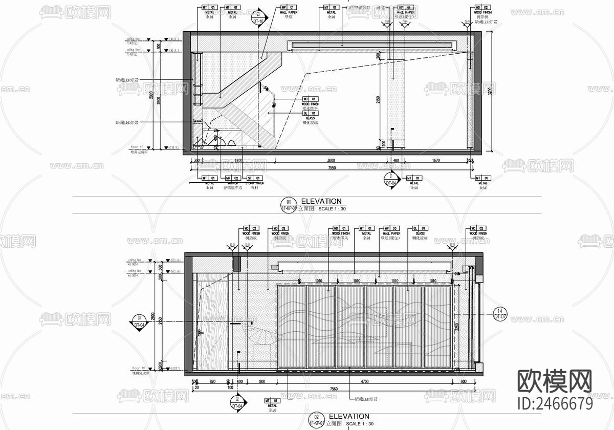 新中式复式两层家装CAD施工图下载（渲染图3）