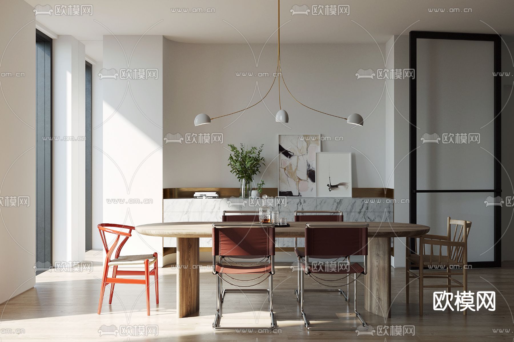 Mim Design设计 北欧原木餐桌椅su模型下载