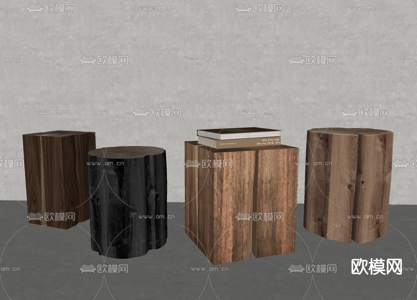 自然风木墩边几 角几 圆几su模型