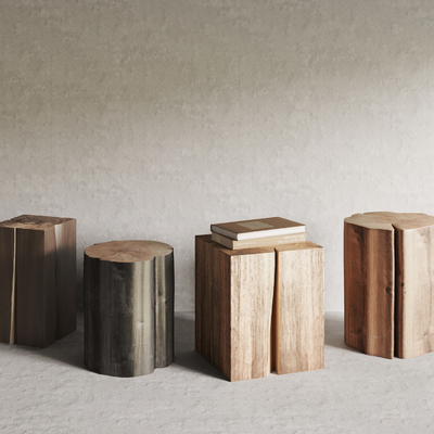 自然风木墩边几 角几 圆几su模型