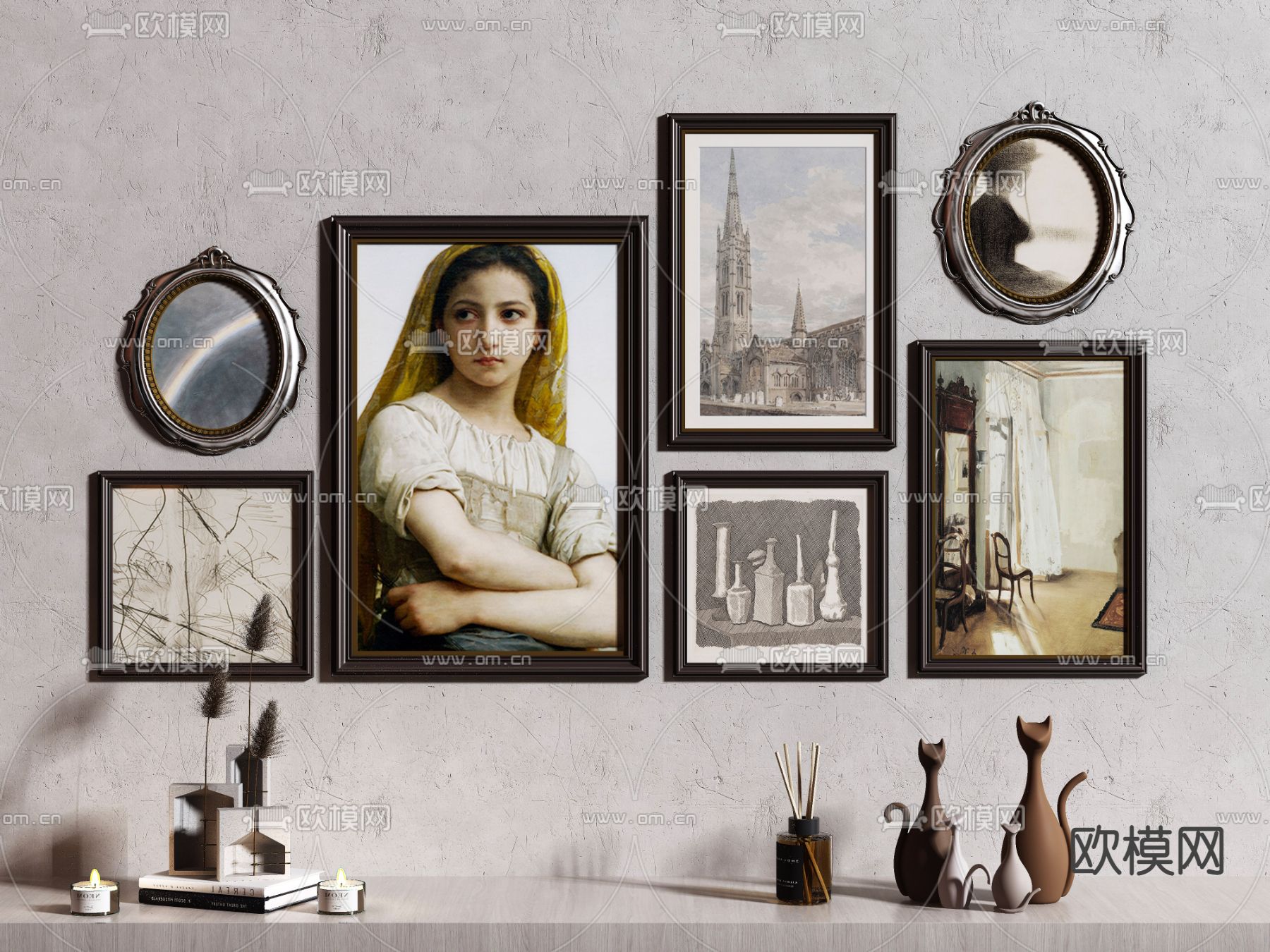 美式人像装饰画 组画3d模型下载