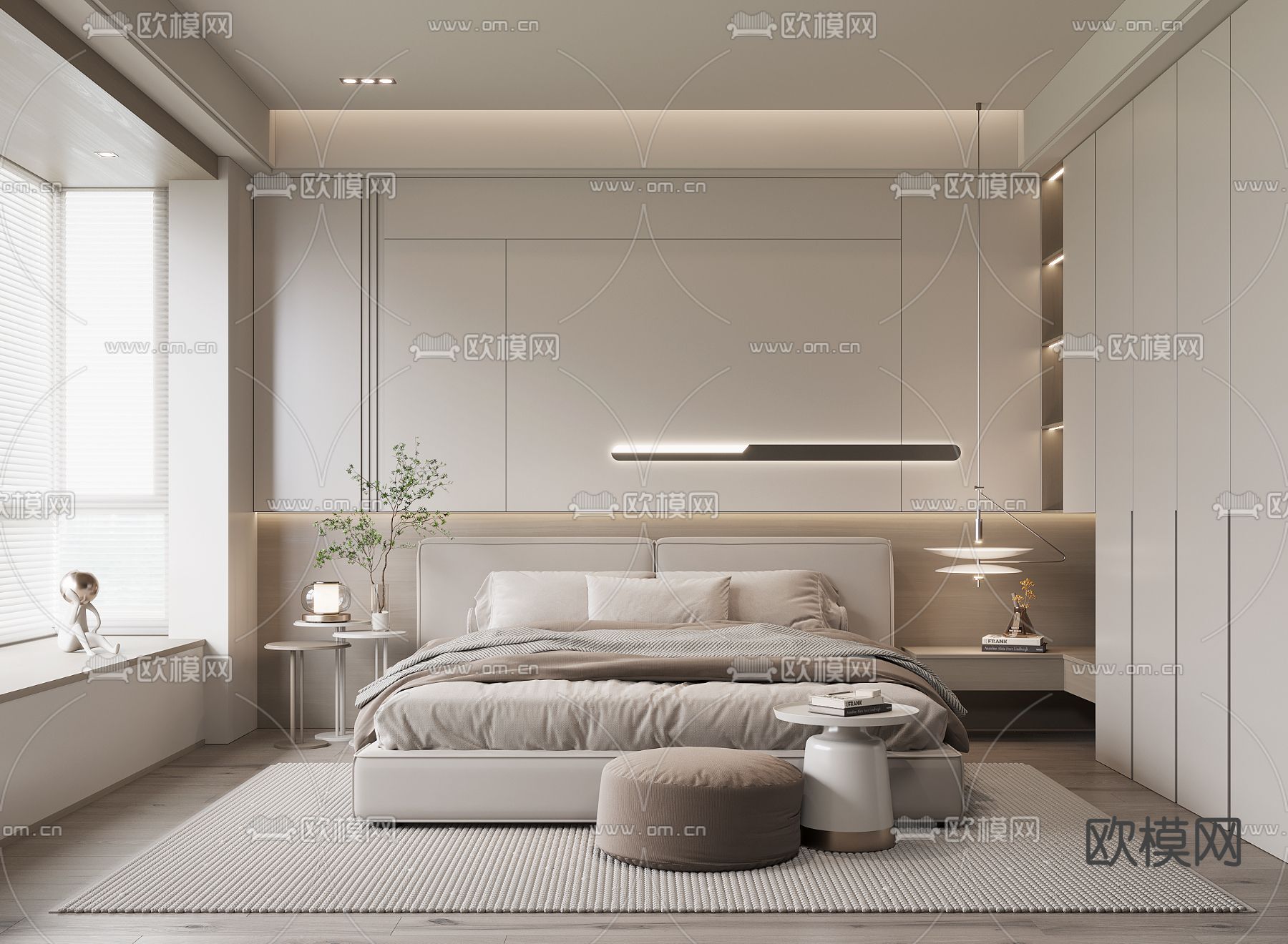 奶油风卧室 主人房3d模型下载