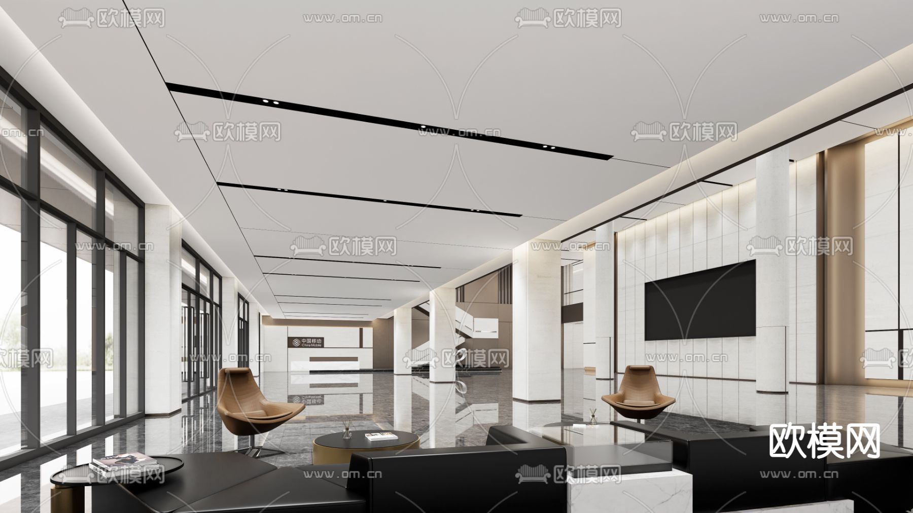现代公司大堂 前台接待3d模型下载（渲染图2）