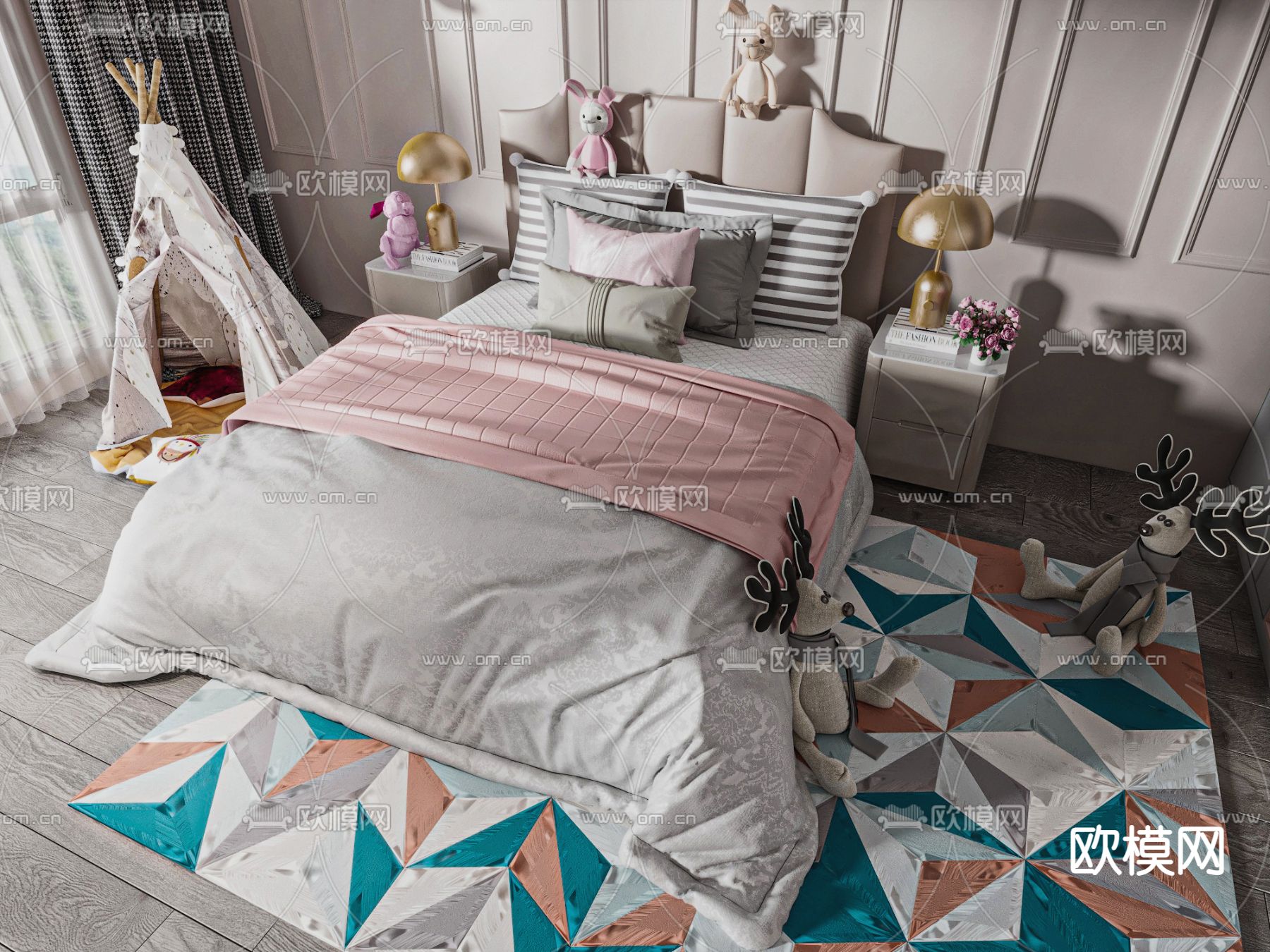 现代儿童床3d模型下载