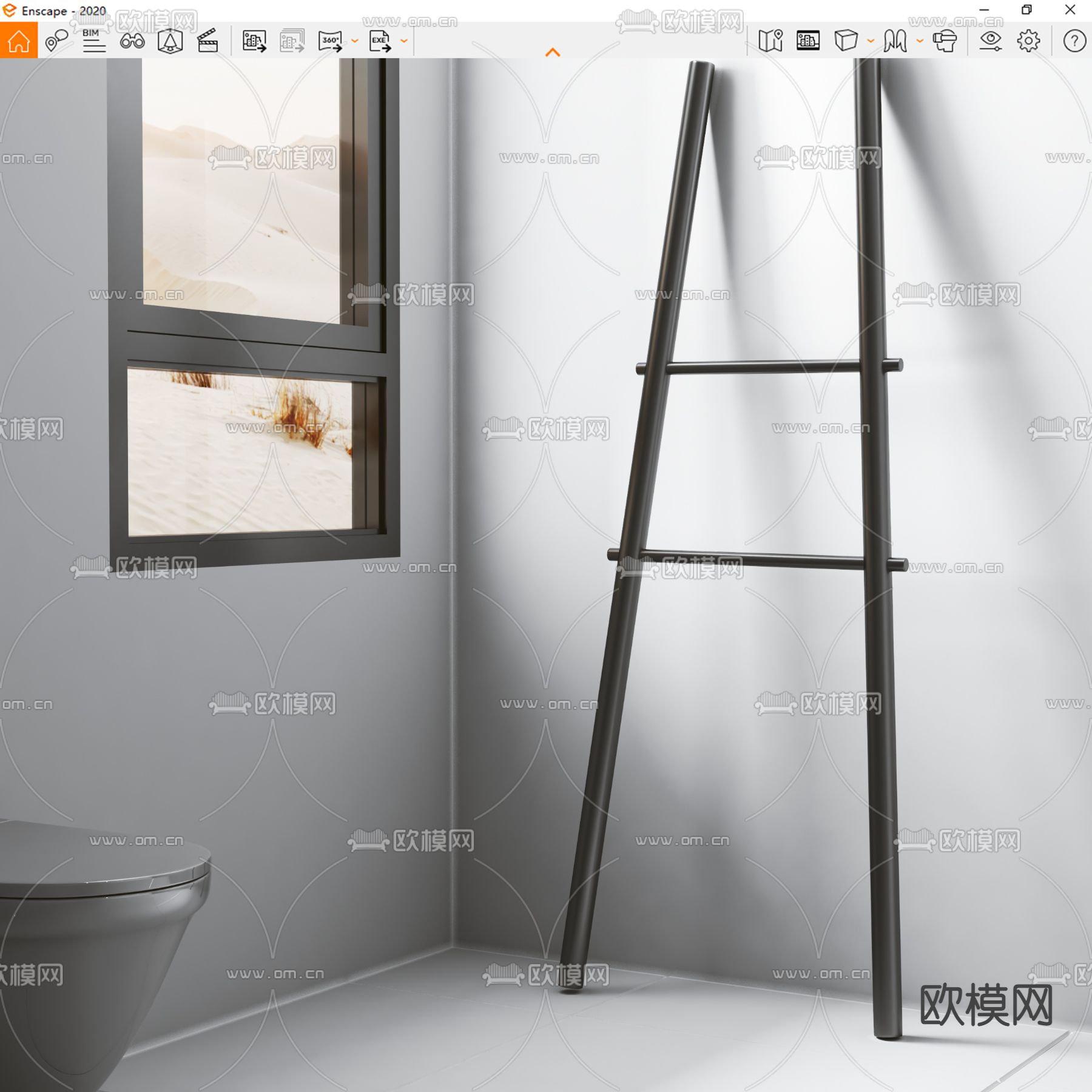 现代梯子 单人梯 直梯su模型下载（渲染图3）